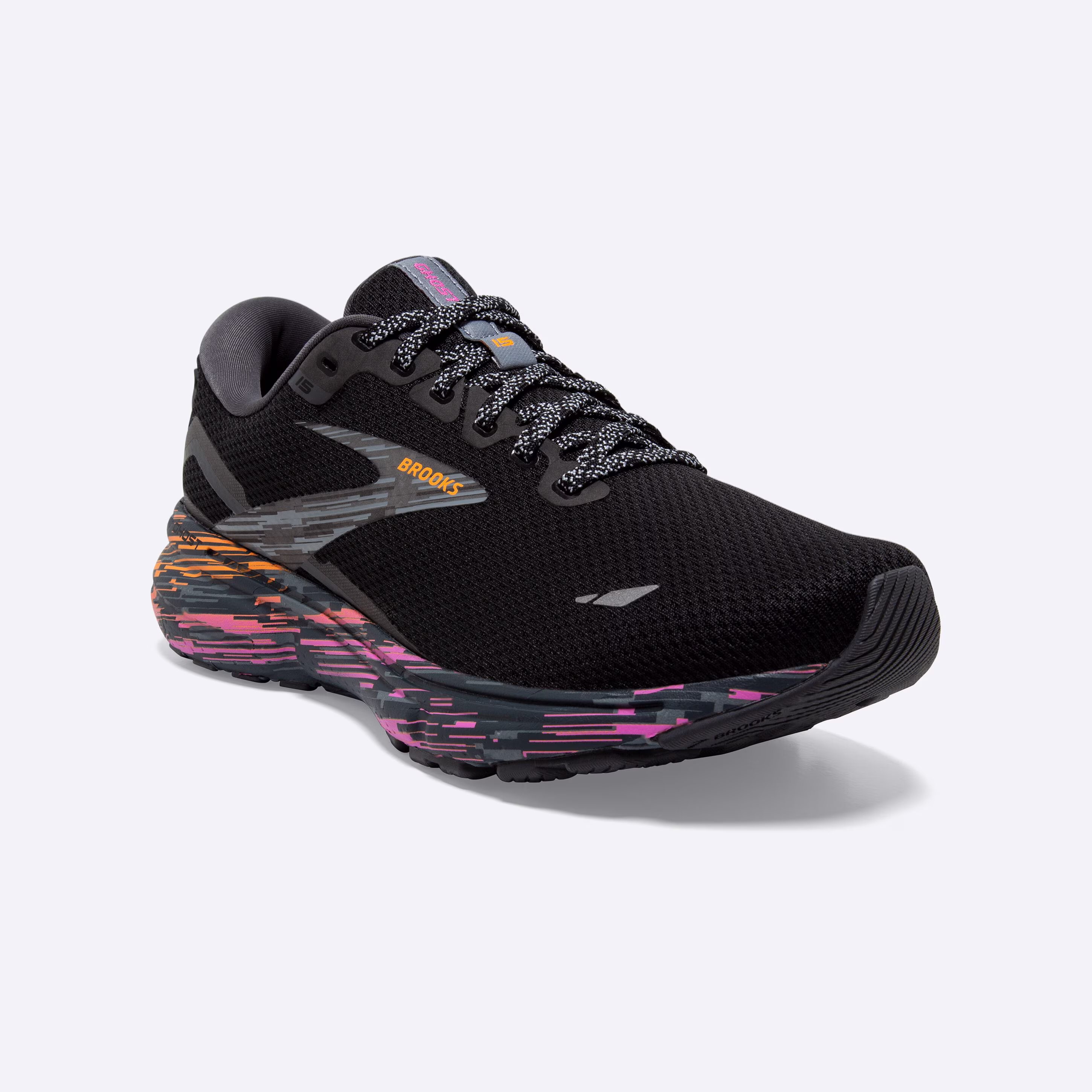 Men's Brooks, Ghost 15 Neutral Running Shoe -- Black/Phlox/Oriole