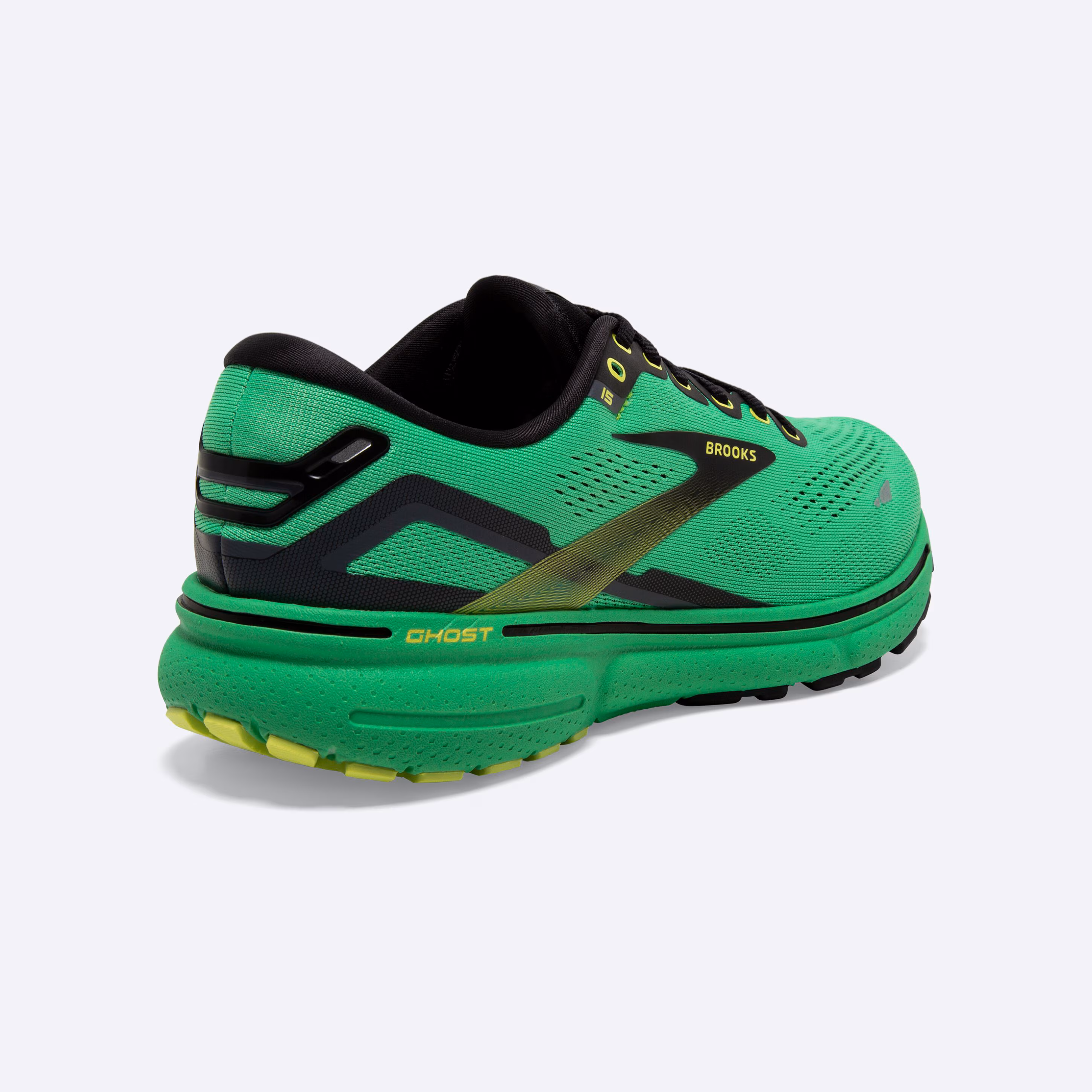 Men's Brooks, Ghost 15 Neutral Running Shoe -- Green/Black/Sharp Green