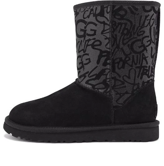 (WMNS) UGG Classic Short Sparkle Graffiti 1107035-BLK