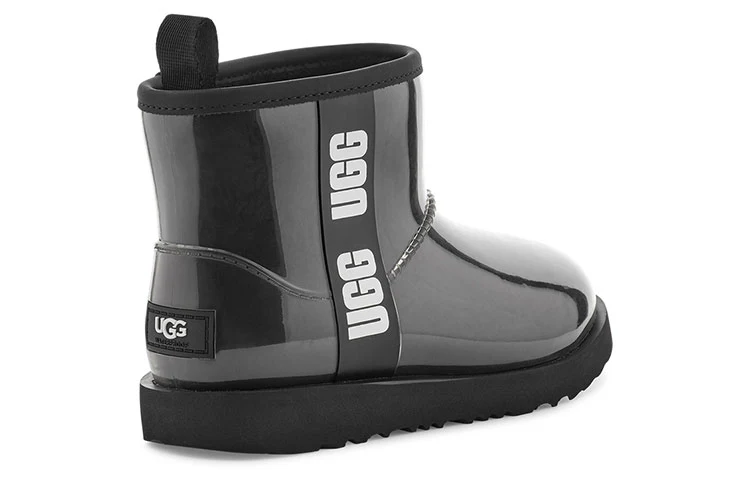 UGG Classic Clear Mini II Large LOGO Fleece Lined Big Boys Black 1112386K-BLK