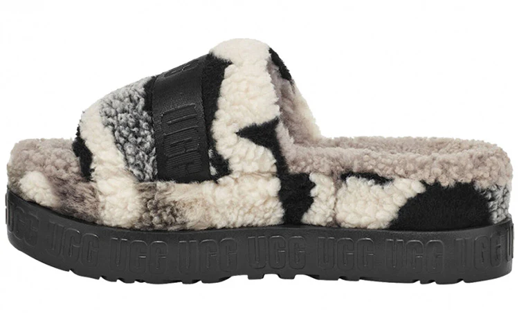 (WMNS) UGG Fluffita Cali Collage Slipper Beige Black 1118750-BKGY