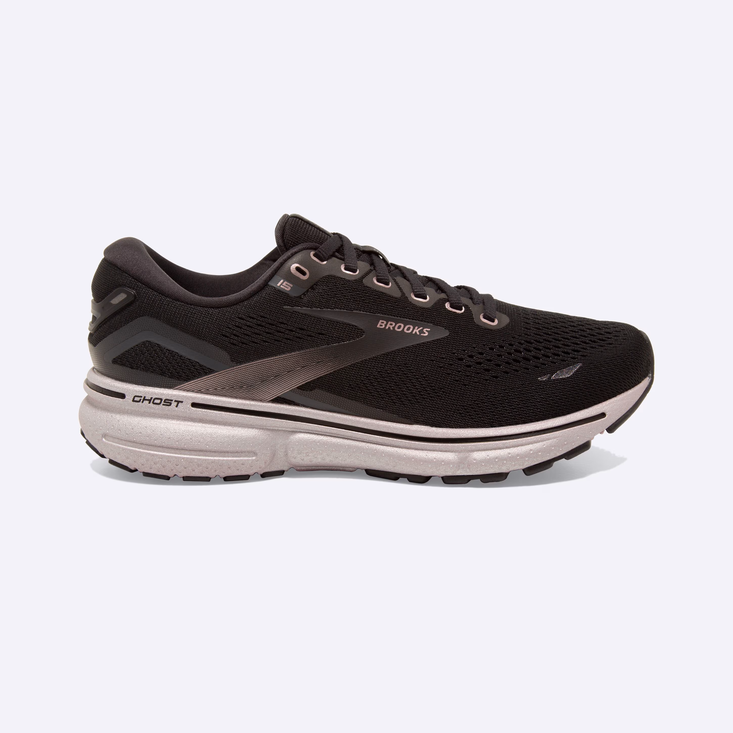 Women's Brooks, Ghost 15 Neutral Running Shoe -- Black/RoseGold