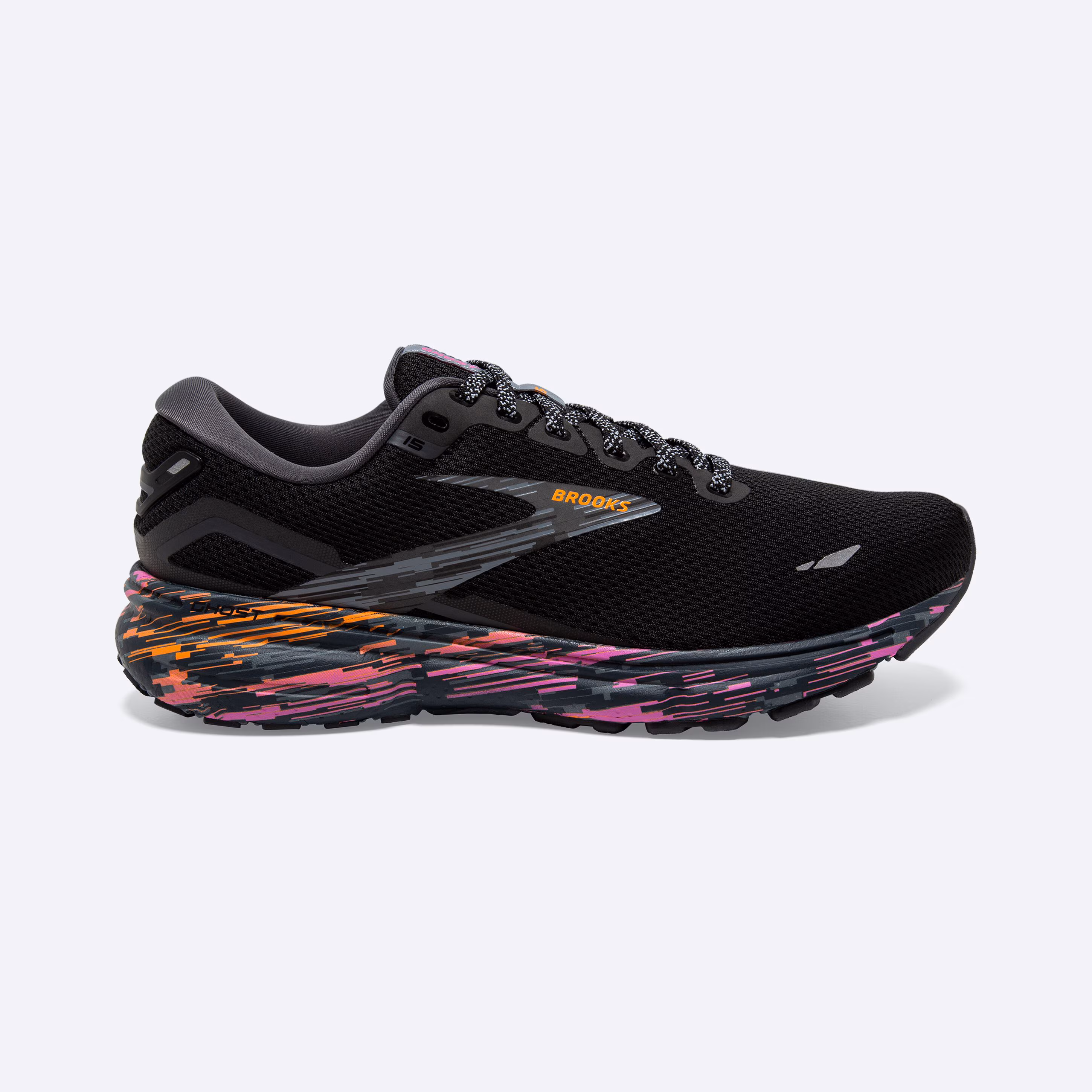 Men's Brooks, Ghost 15 Neutral Running Shoe -- Black/Phlox/Oriole
