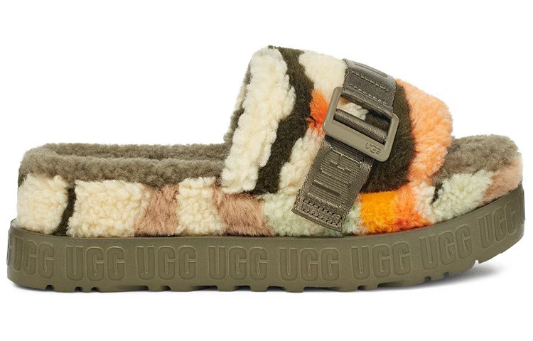 (WMNS) UGG Fluffita Cali Collage Slipper Olive Green 1118750-OLV
