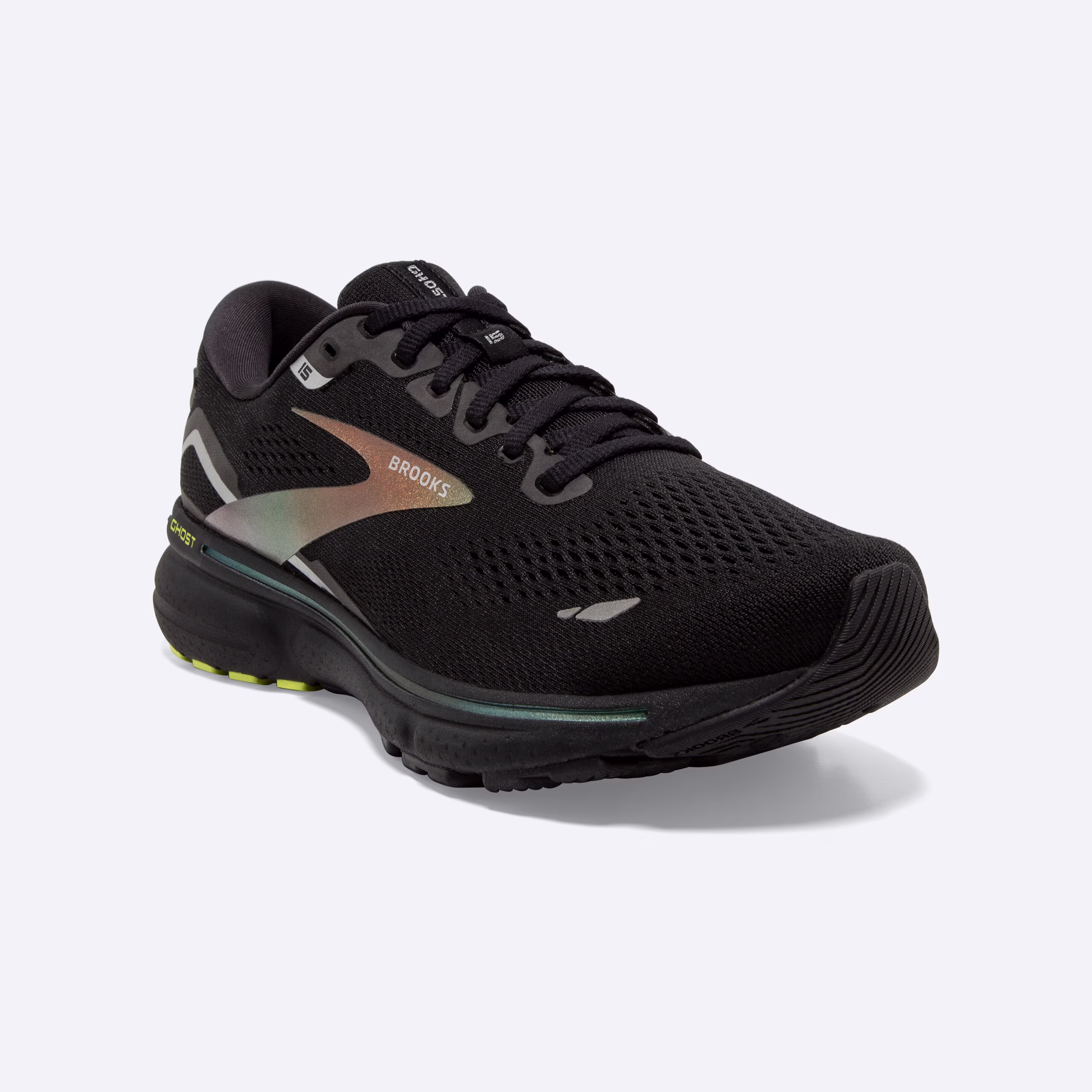 Men's Brooks, Ghost 15 Neutral Running Shoe -- Black/Lime