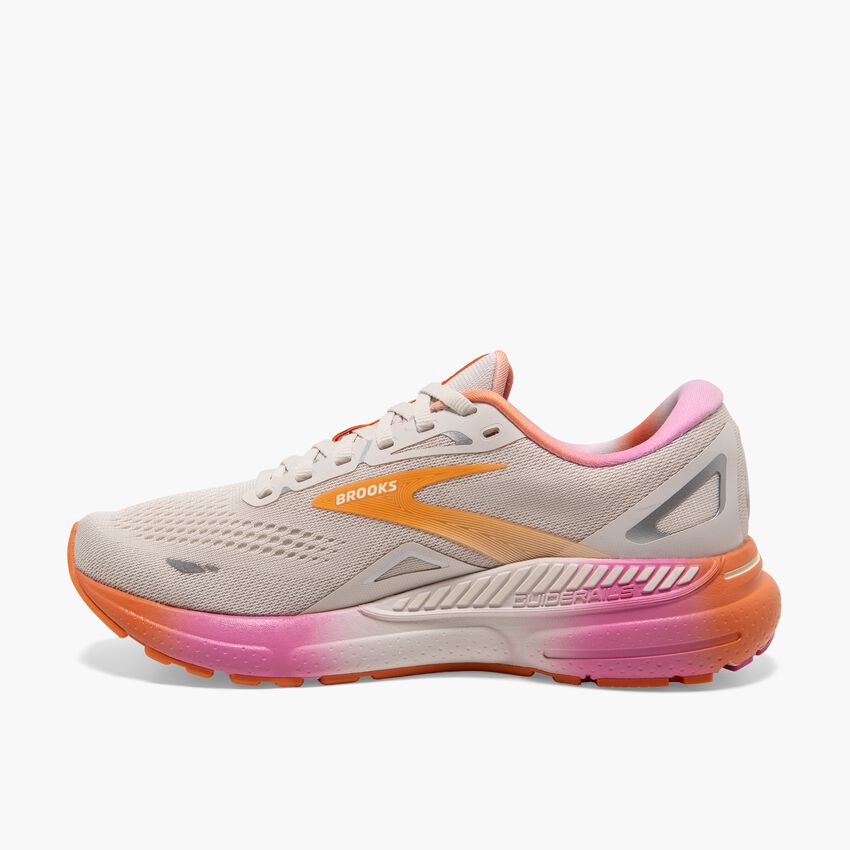 Women's Brooks, Adrenaline GTS 23 Running Shoe - White Sand/Sunset/Fuchsia