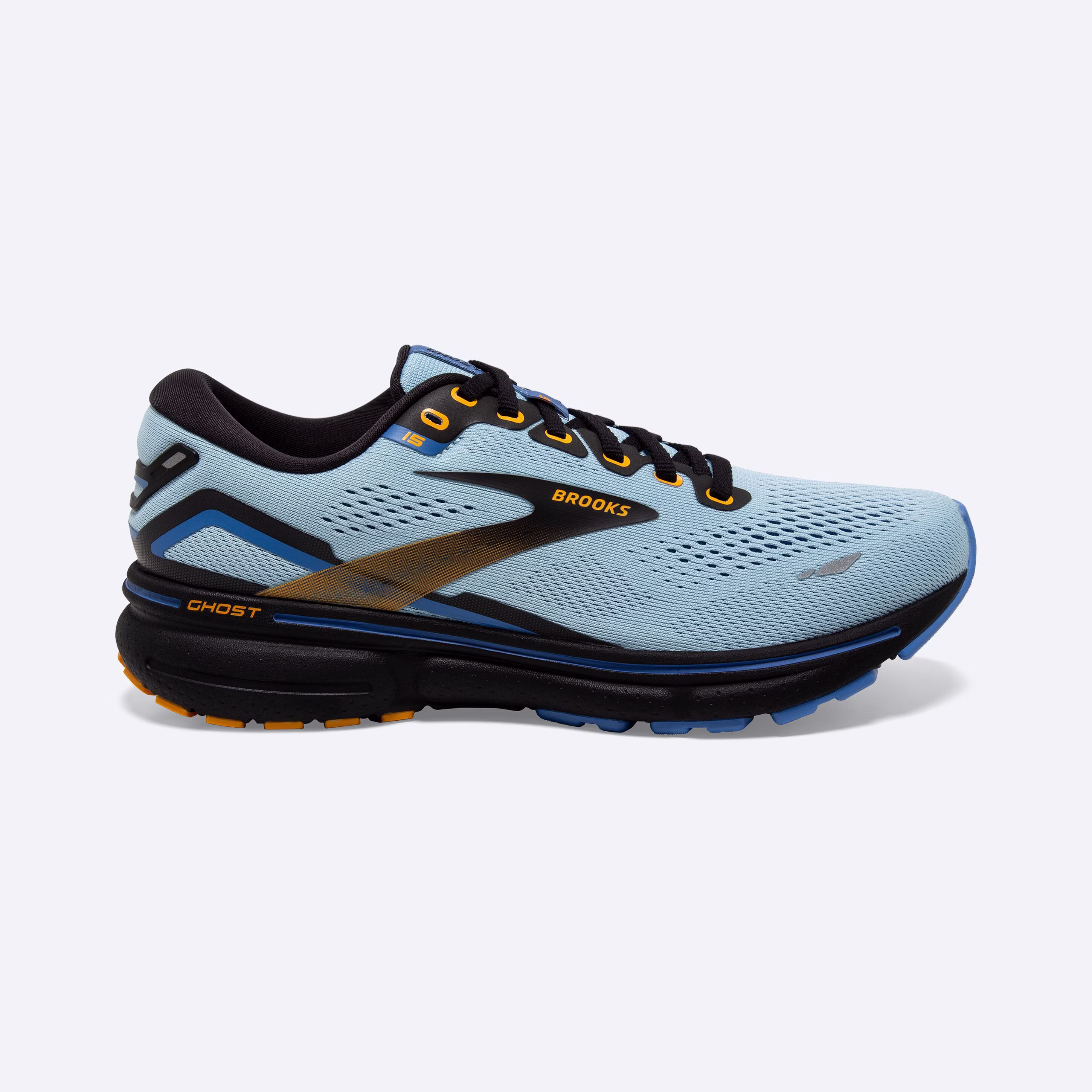 Women's Brooks, Ghost 15 Neutral Running Shoe -- Light Blue/Black/Yellow