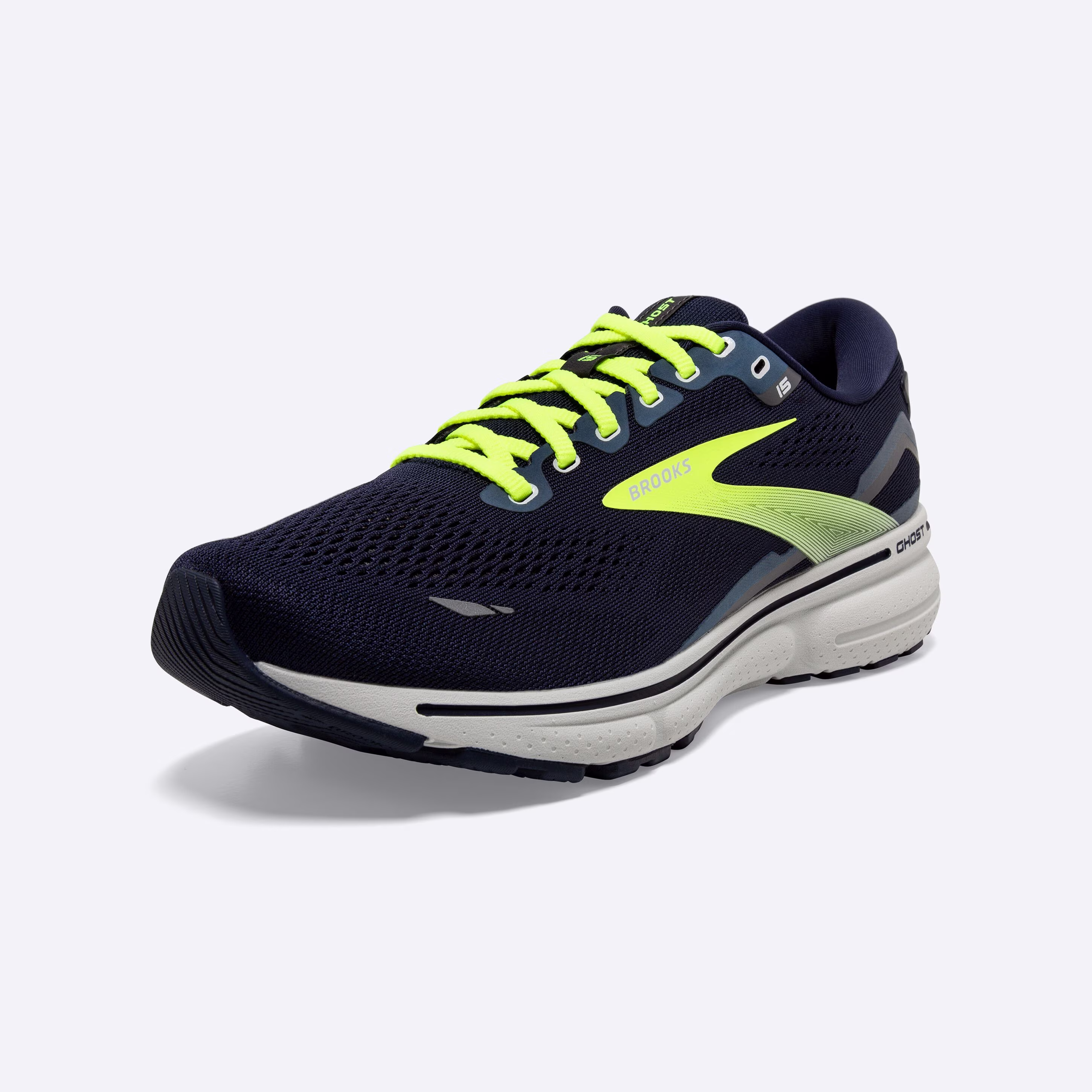 Men's Brooks, Ghost 15 Neutral Running Shoe -- Peacoat/Nightlife/Grey