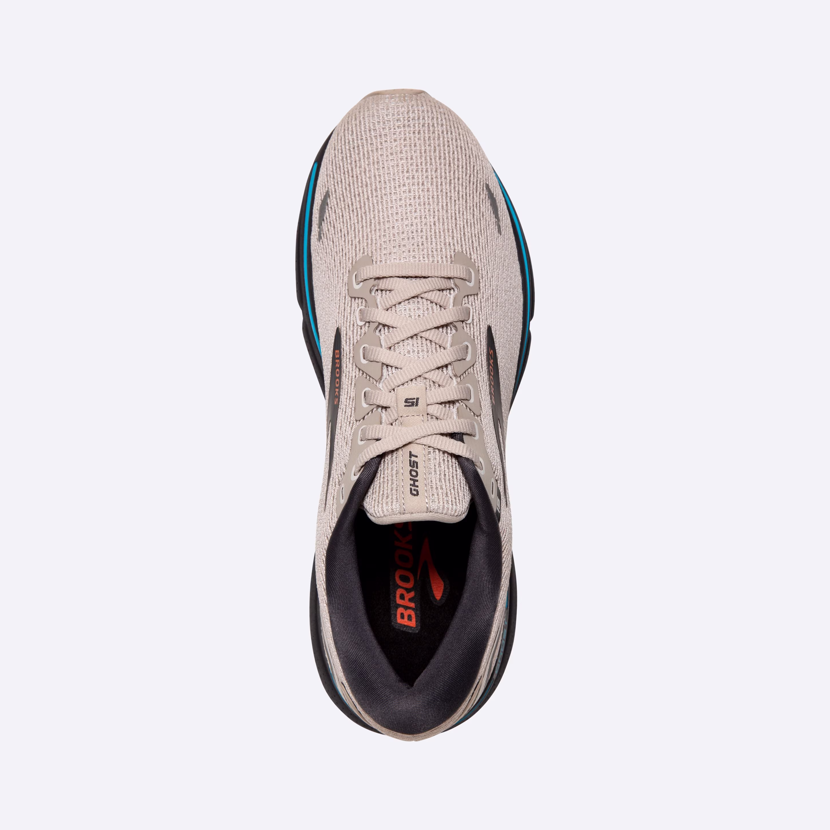 Men's Brooks, Ghost 15 Neutral Running Shoe -- White Sand/Red Orange/Blue