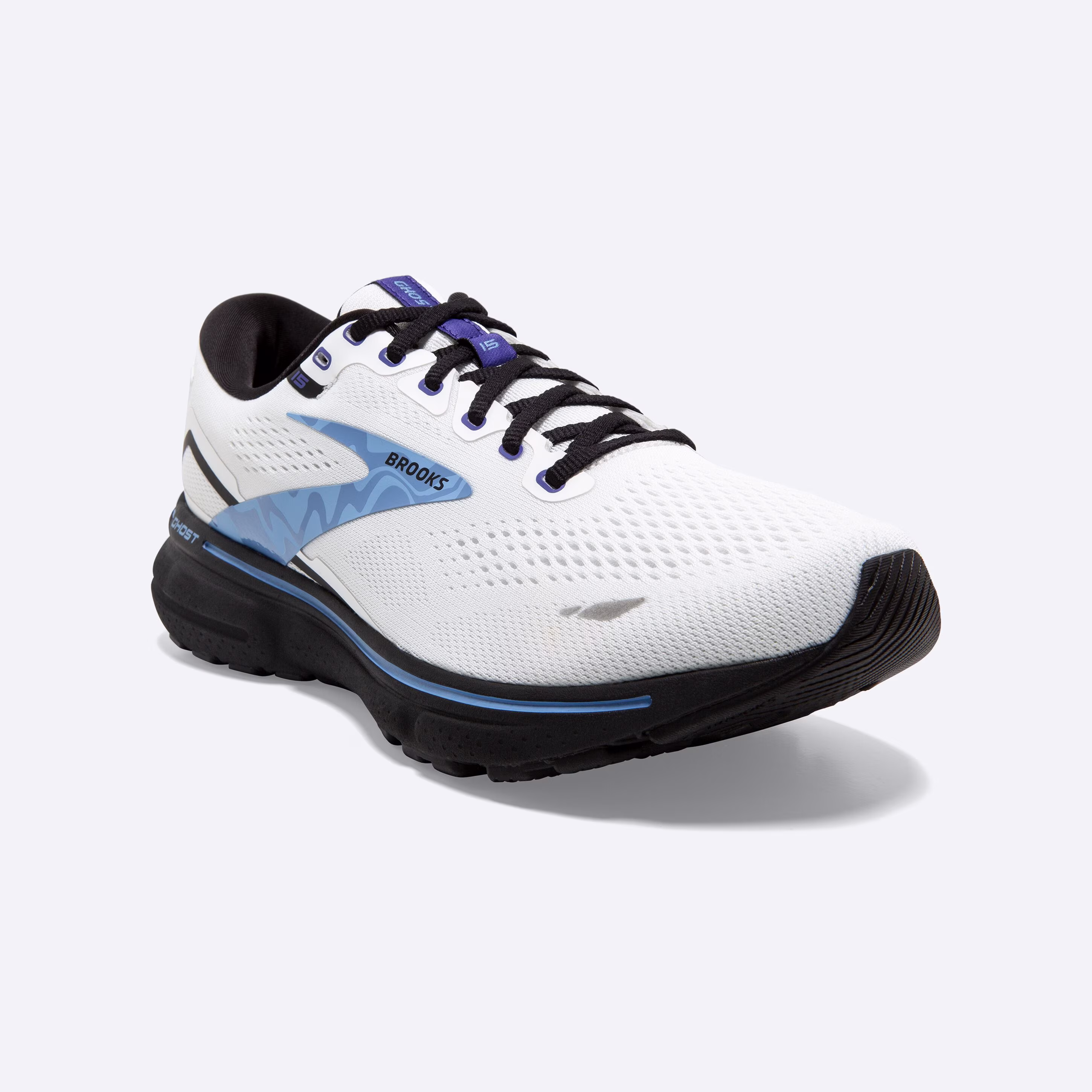 Men's Brooks, Ghost 15 Neutral Running Shoe -- White/Black/Vista