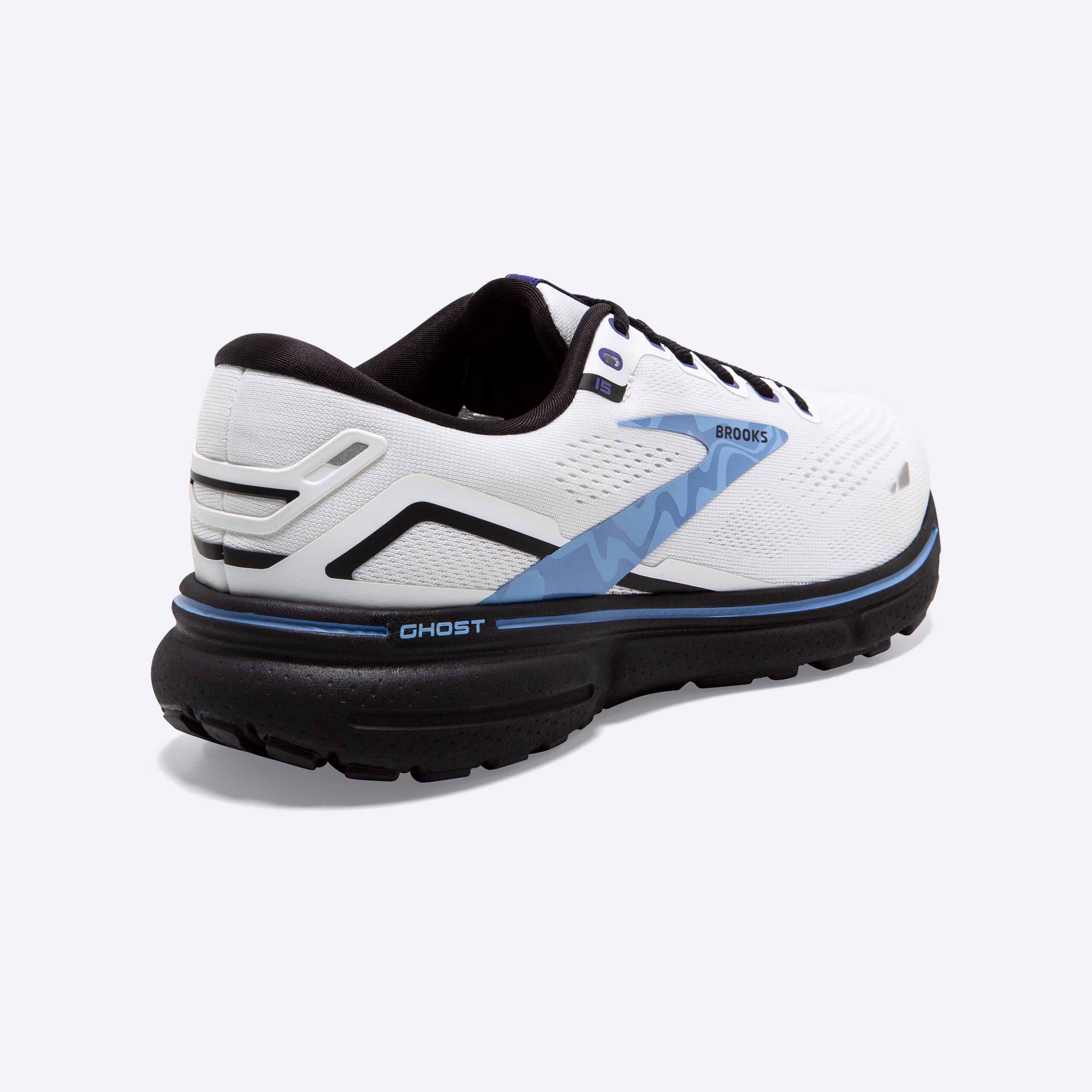 Men's Brooks, Ghost 15 Neutral Running Shoe -- White/Black/Vista