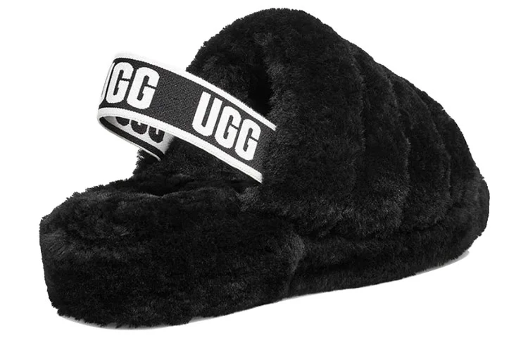 (WMNS) UGG Fluff Yeah Slide Thick Sole Slipper Black 1095119-BLK