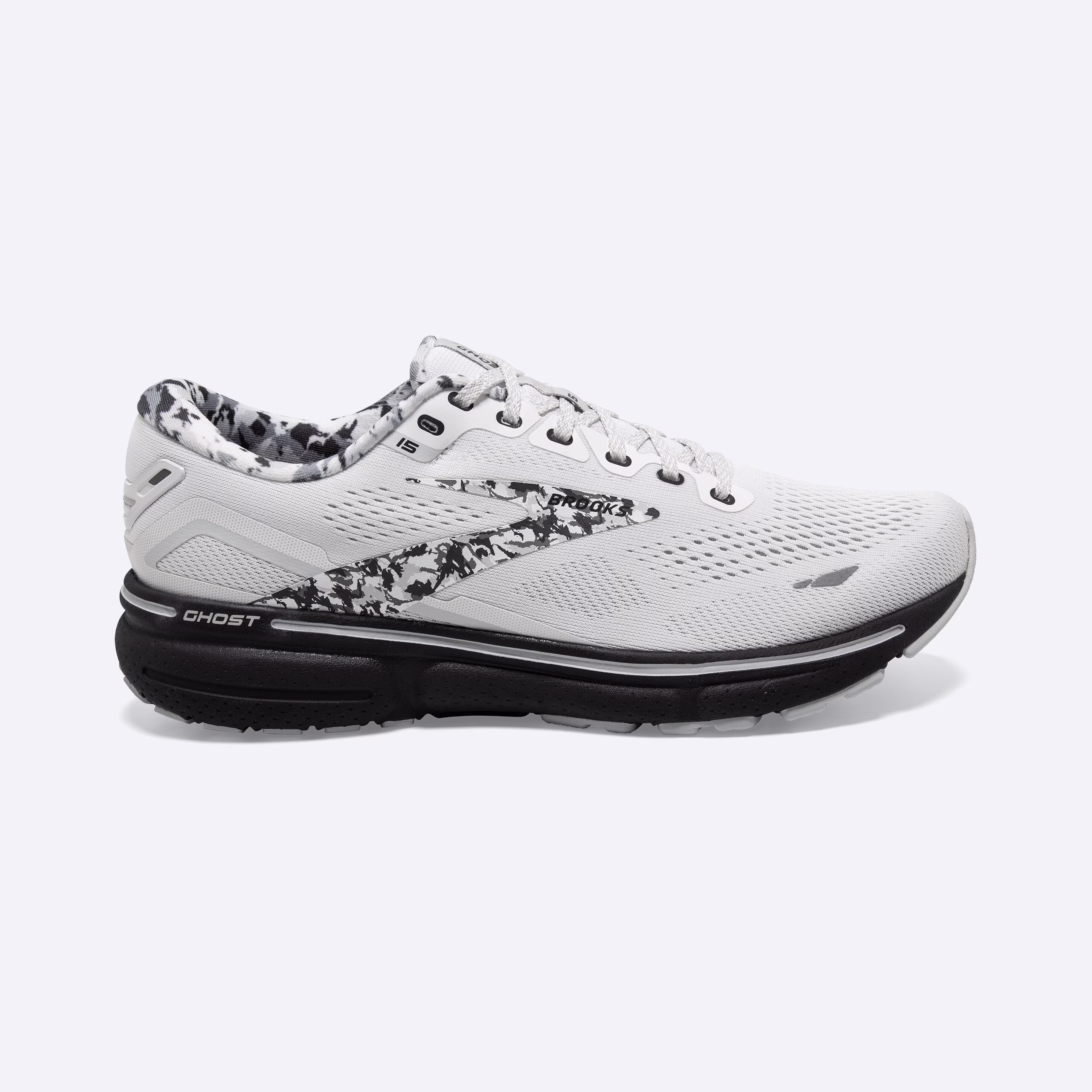 Men's Brooks, Ghost 15 Neutral Running Shoe -- White/Ebony/Oyster