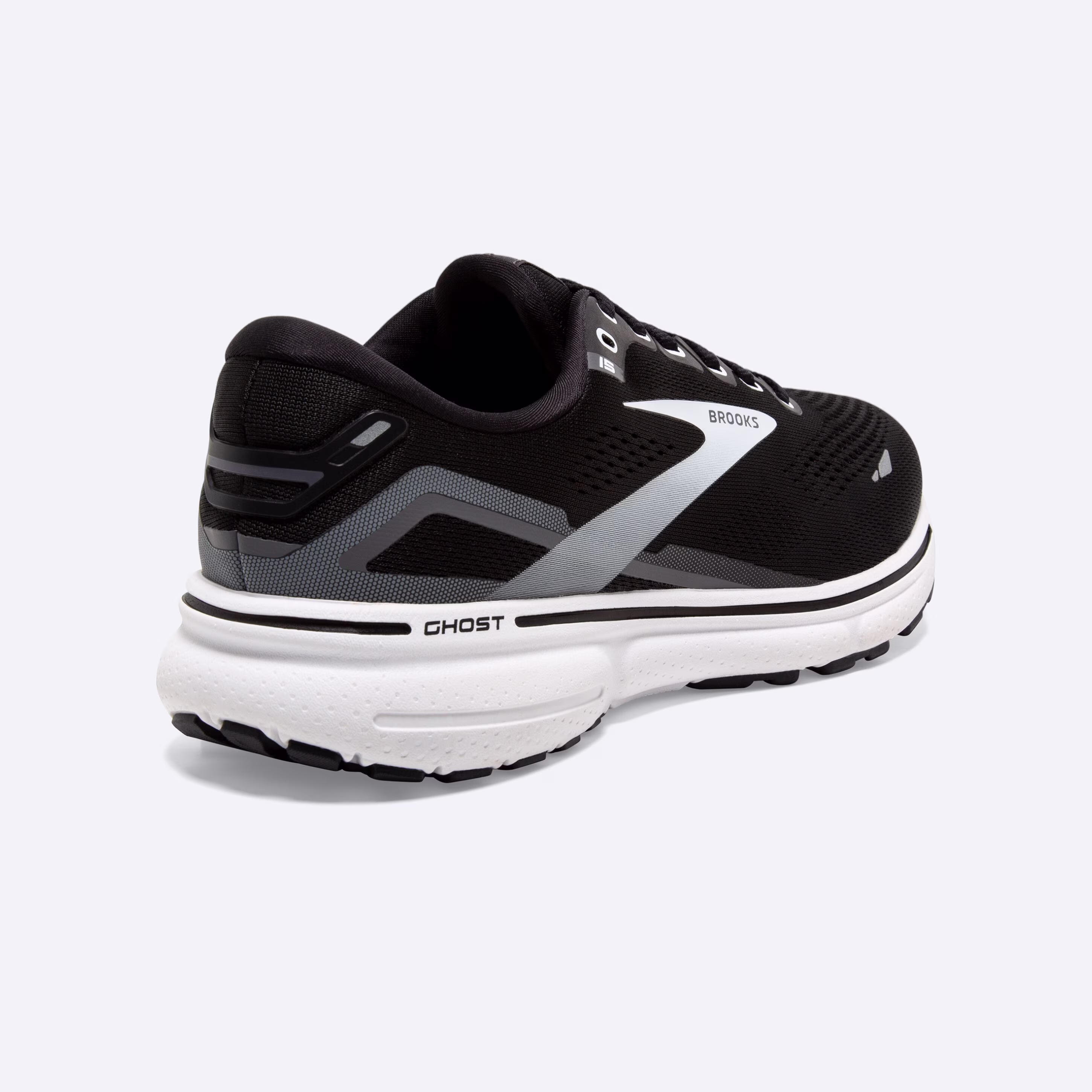 Men's Brooks, Ghost 15 Neutral Running Shoe -- Black/Blackened Pearl/White