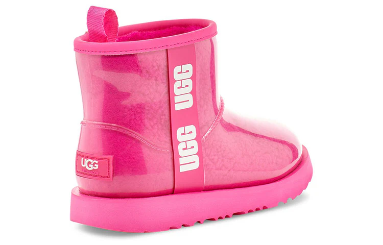 UGG Classic Clear Mini II Large LOGO Fleece Lined Big Boys Pink Red 1112386K-RCR