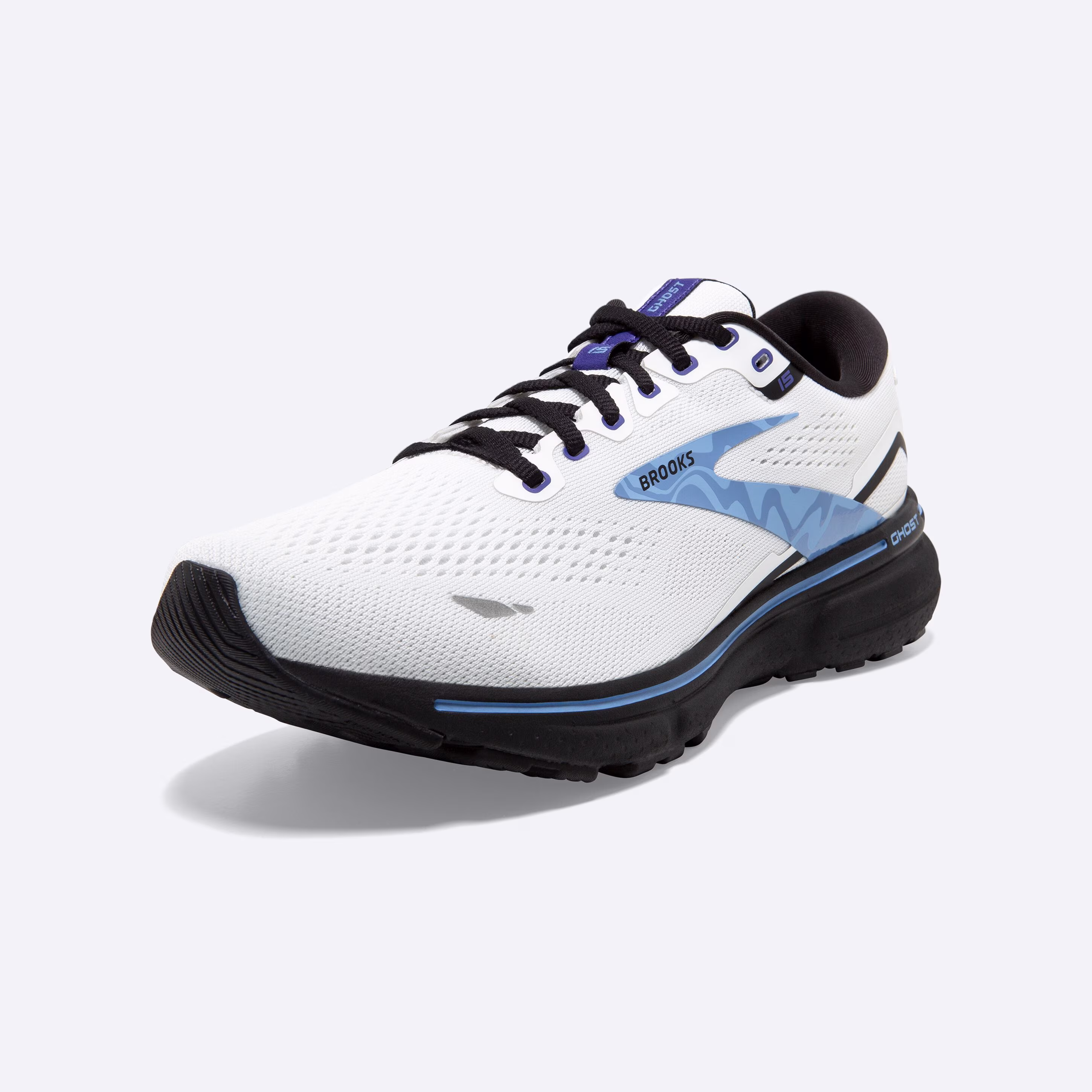 Men's Brooks, Ghost 15 Neutral Running Shoe -- White/Black/Vista