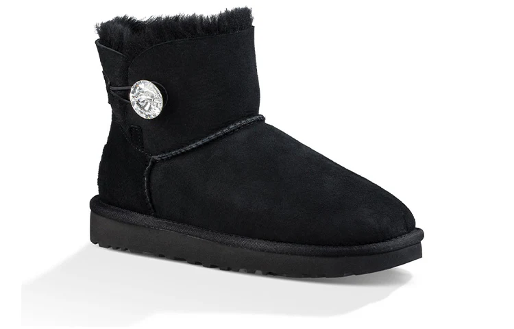 (WMNS) UGG Mini Bailey Button Bling Fleece Lined 'Black White' 1016554-BLK