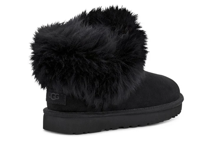 (WMNS) UGG Classic Mini Fluff Collar Fleece Lined Black 1112491-BLK