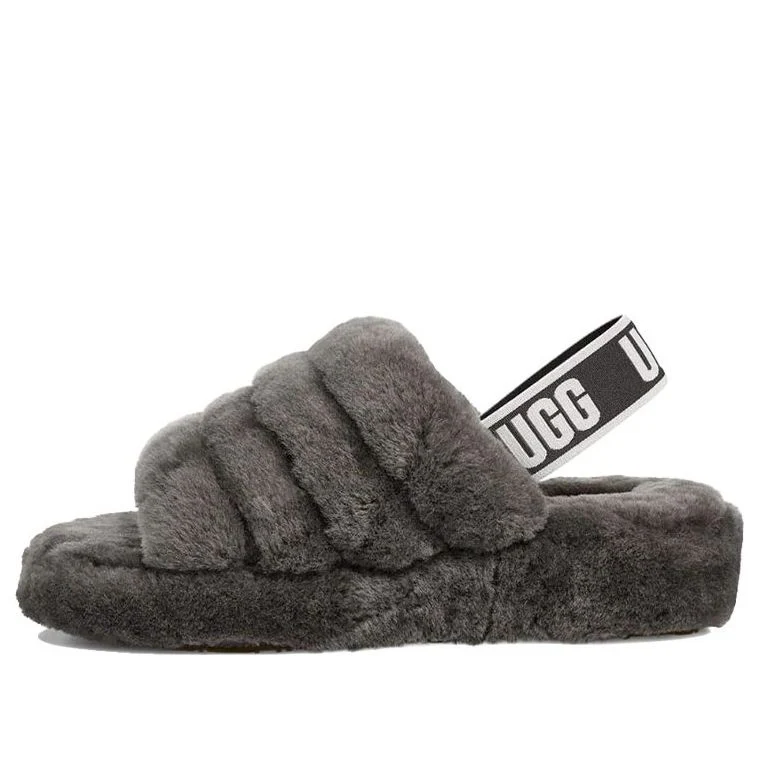 (WMNS) UGG Fluff Yeah Slide Thick Sole Gray Slippers 1095119-CHRC