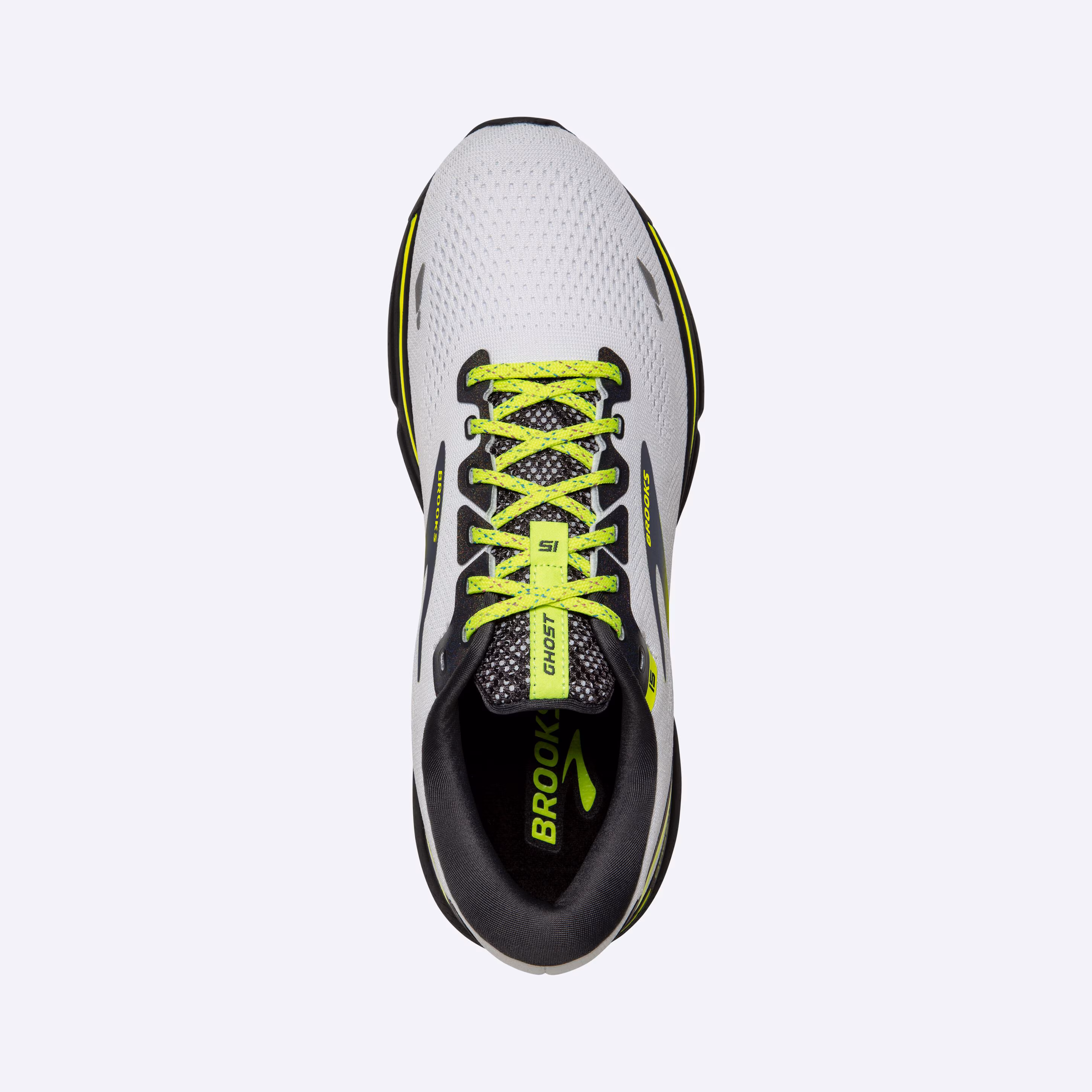 Men's Brooks, Ghost 15 Neutral Running Shoe -- White/Ebony/Nightlife