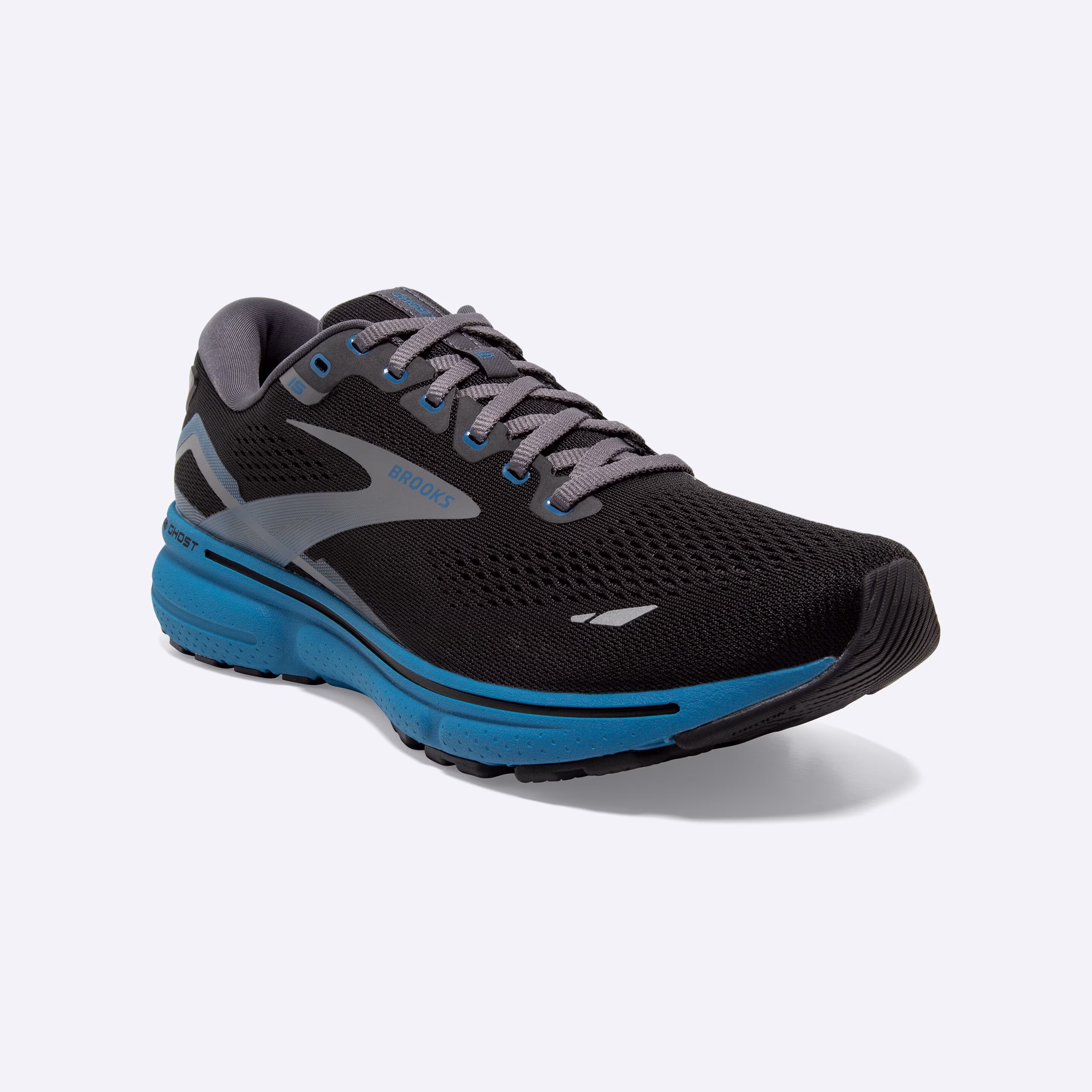 Men's Brooks, Ghost 15 Neutral Running Shoe -- Black/Blackened Pearl/Blue