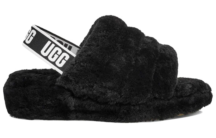 (WMNS) UGG Fluff Yeah Slide Thick Sole Slipper Black 1095119-BLK