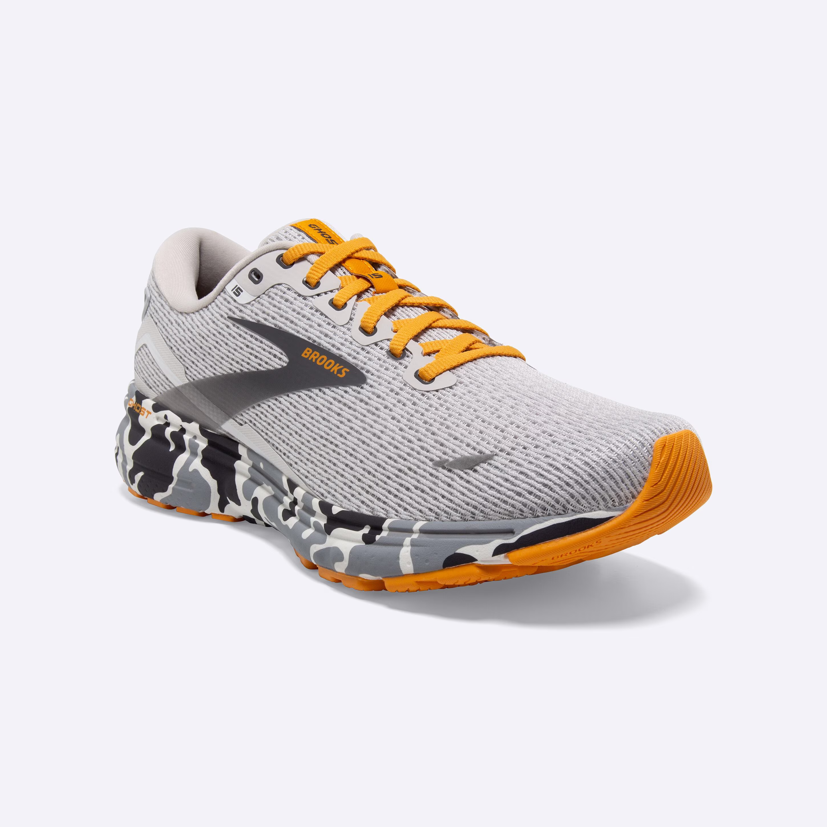 Men's Brooks, Ghost 15 Neutral Running Shoe -- Blanc/Gray/Sunflower
