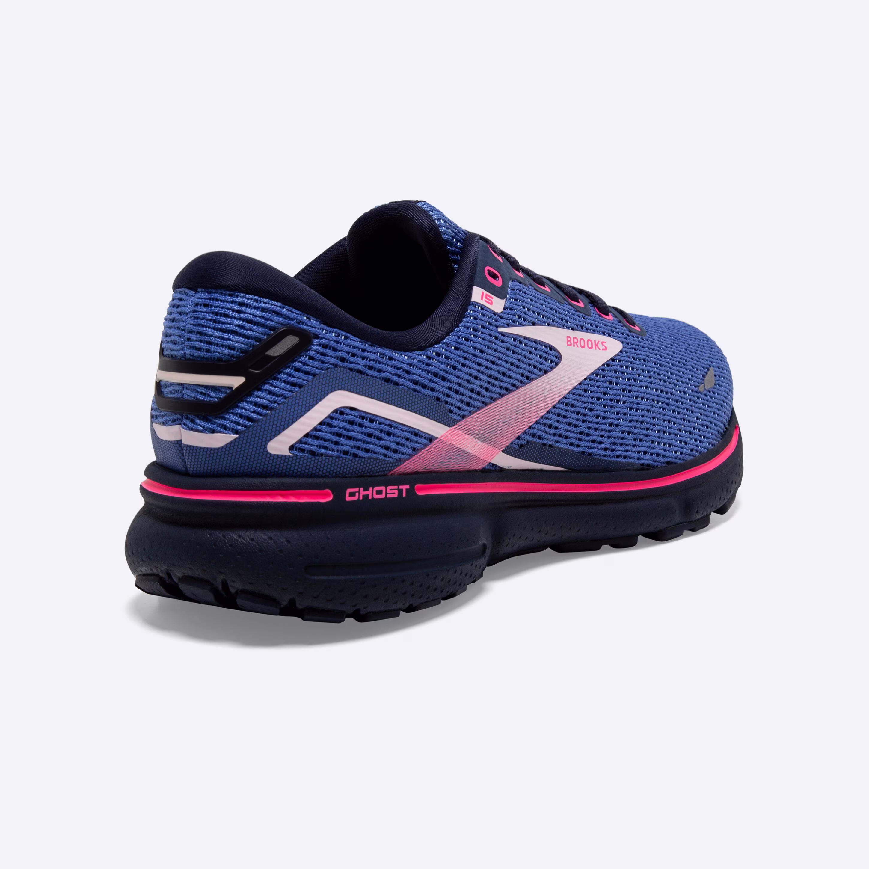 Women's Brooks, Ghost 15 Neutral Running Shoe -- Blue/Peacoat/Pink