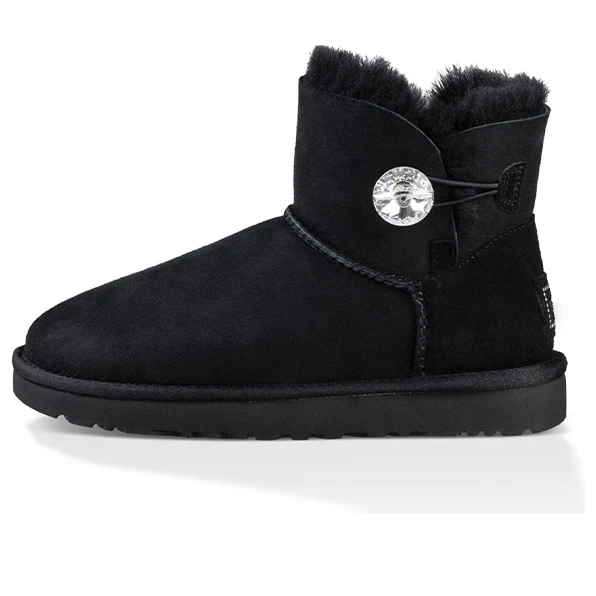 (WMNS) UGG Mini Bailey Button Bling Fleece Lined 'Black White' 1016554-BLK