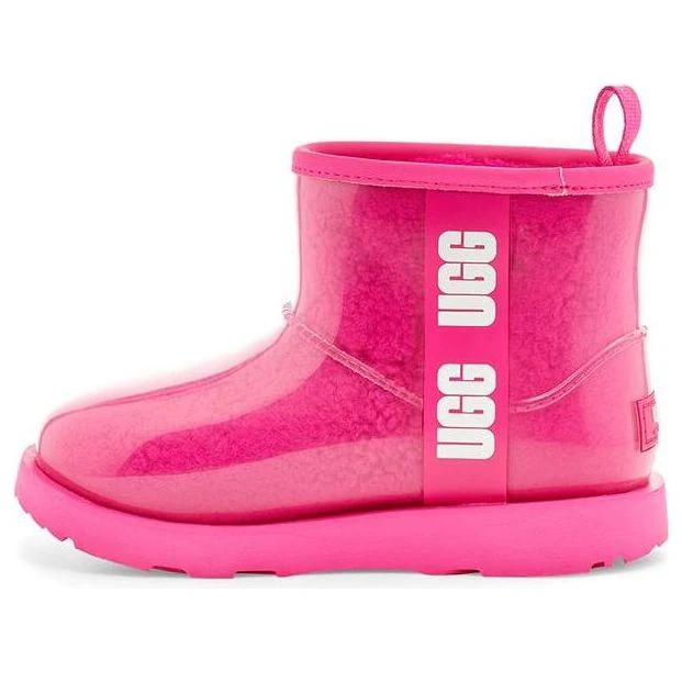 UGG Classic Clear Mini II Large LOGO Fleece Lined Big Boys Pink Red 1112386K-RCR