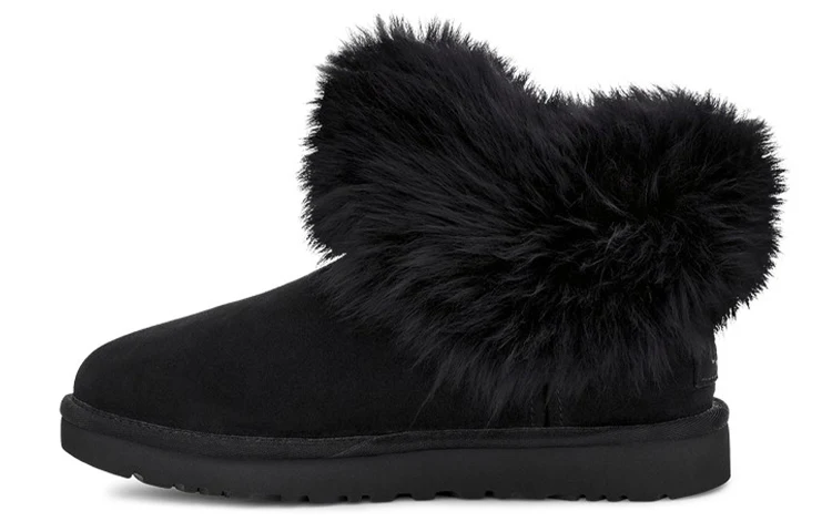 (WMNS) UGG Classic Mini Fluff Collar Fleece Lined Black 1112491-BLK