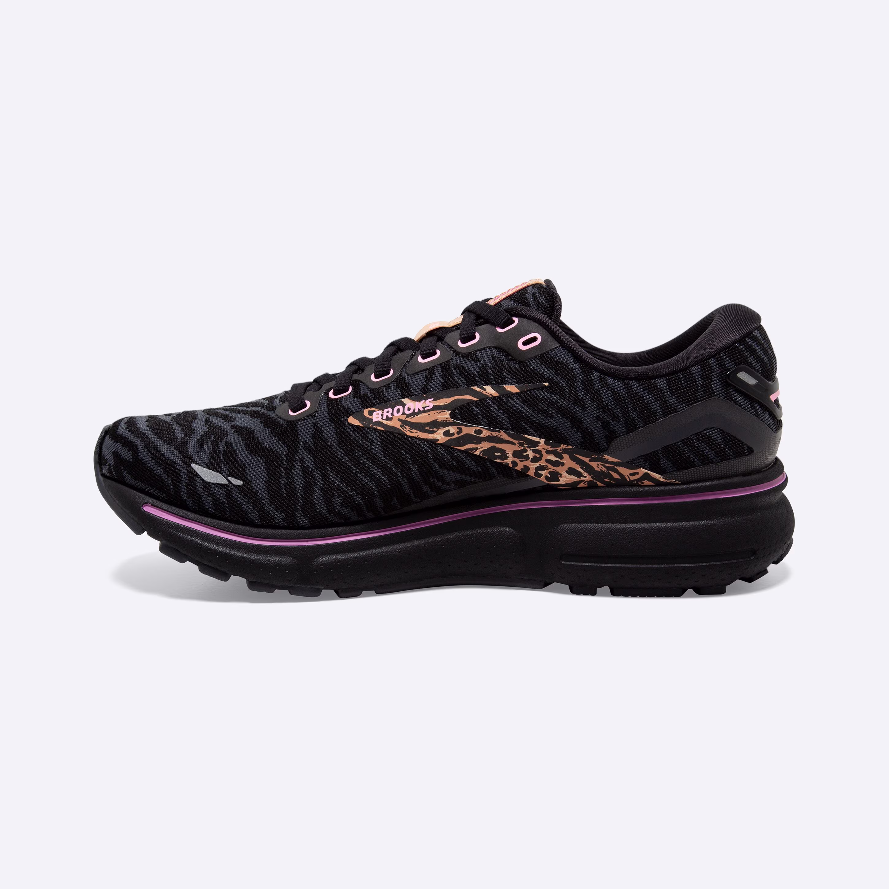 Women's Brooks, Ghost 15 Neutral Running Shoe -- Black/Spring Crocus/Sunburn