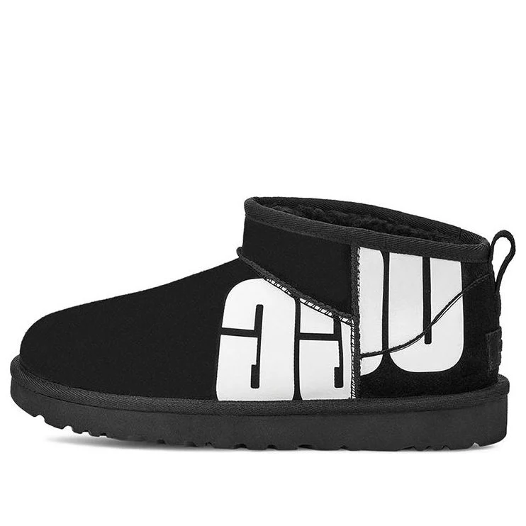 (WMNS) UGG Classic Ultra Mini Broken Logo 'Black White' 1126373-BLK