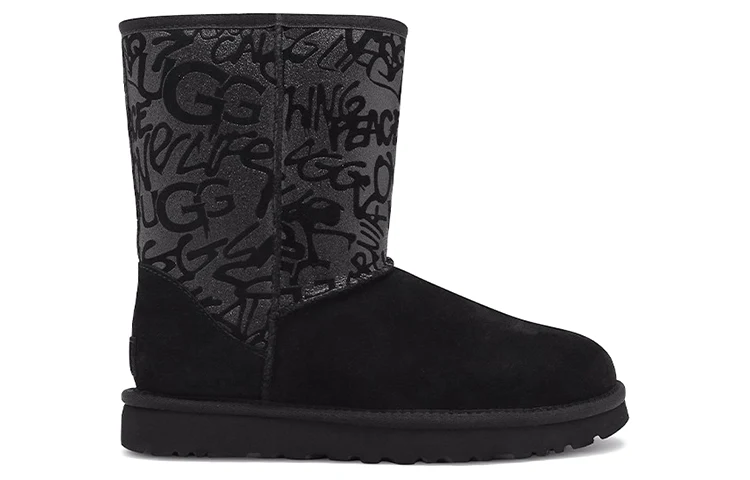 (WMNS) UGG Classic Short Sparkle Graffiti 1107035-BLK
