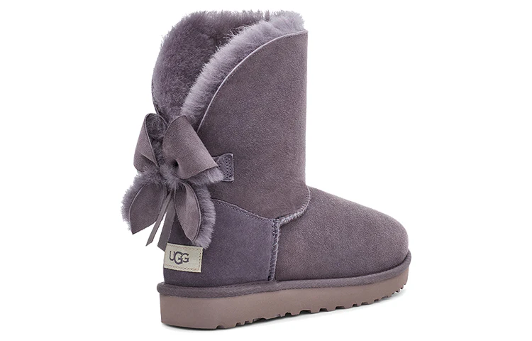 (WMNS) UGG Classic Short Cuffed Bow Fleece Lined Purple Gray 1112501-NHT