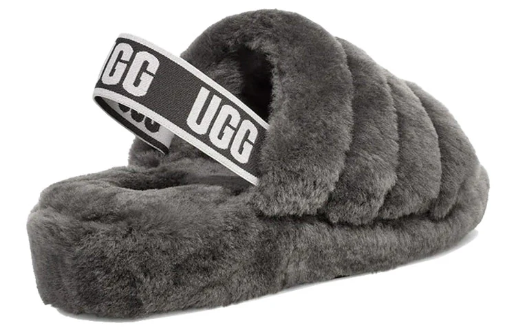 (WMNS) UGG Fluff Yeah Slide Thick Sole Gray Slippers 1095119-CHRC