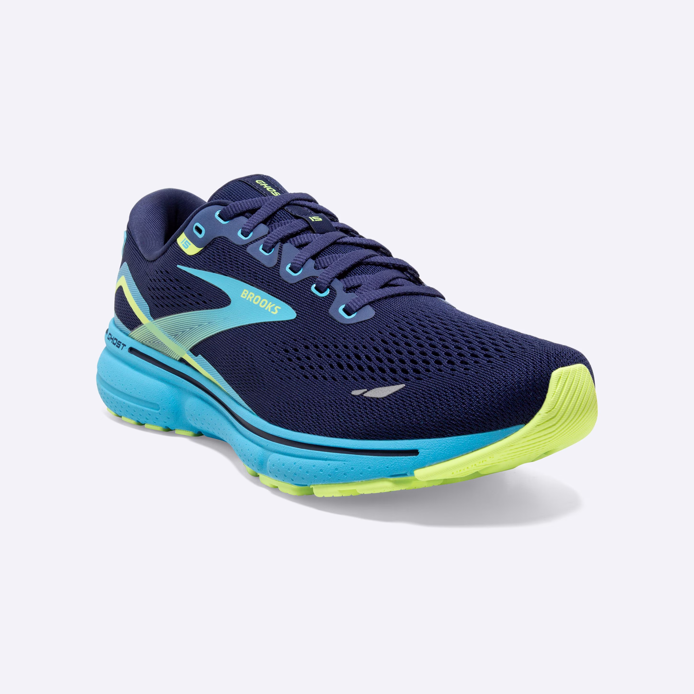 Men's Brooks, Ghost 15 Neutral Running Shoe -- Navy/Blue/Green