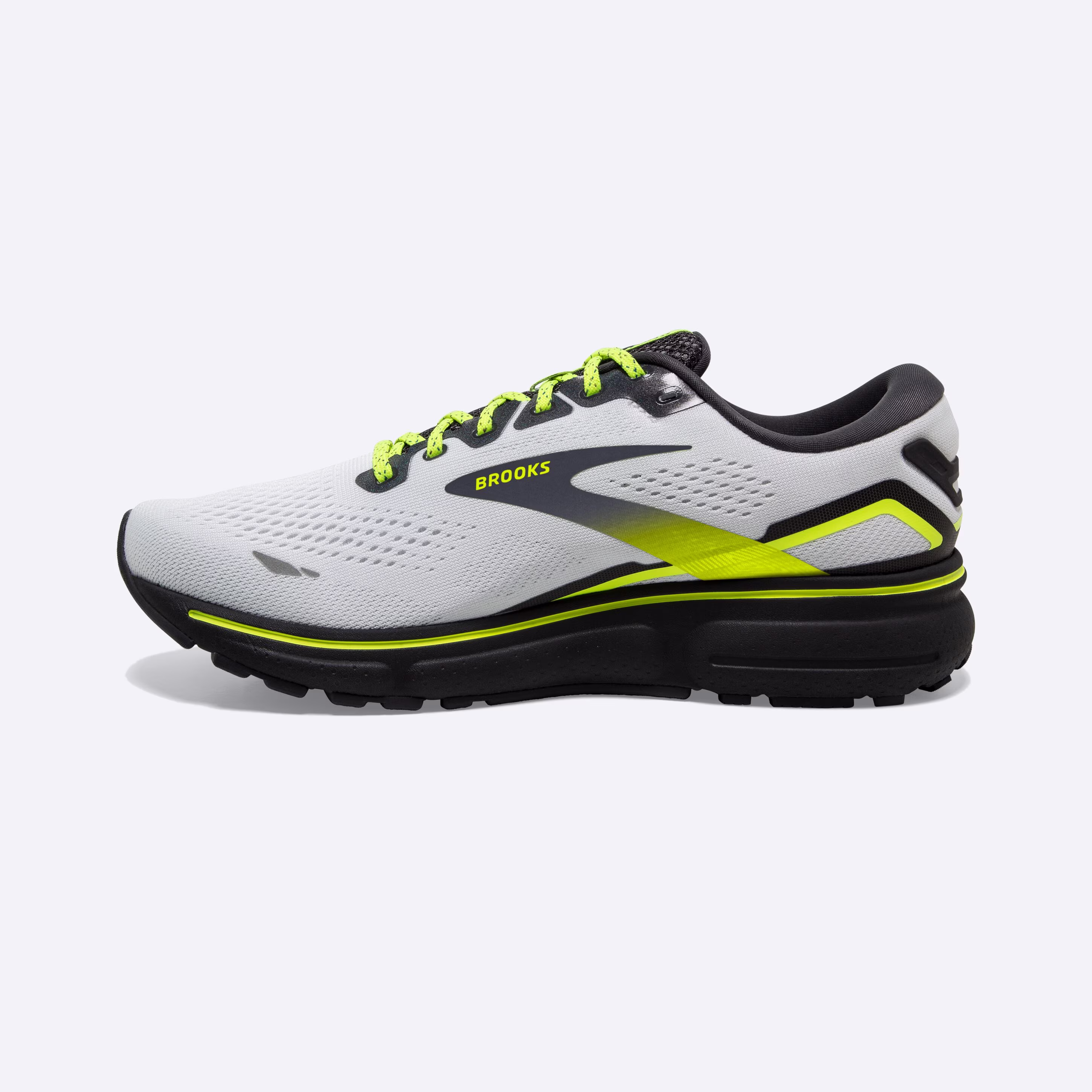 Men's Brooks, Ghost 15 Neutral Running Shoe -- White/Ebony/Nightlife