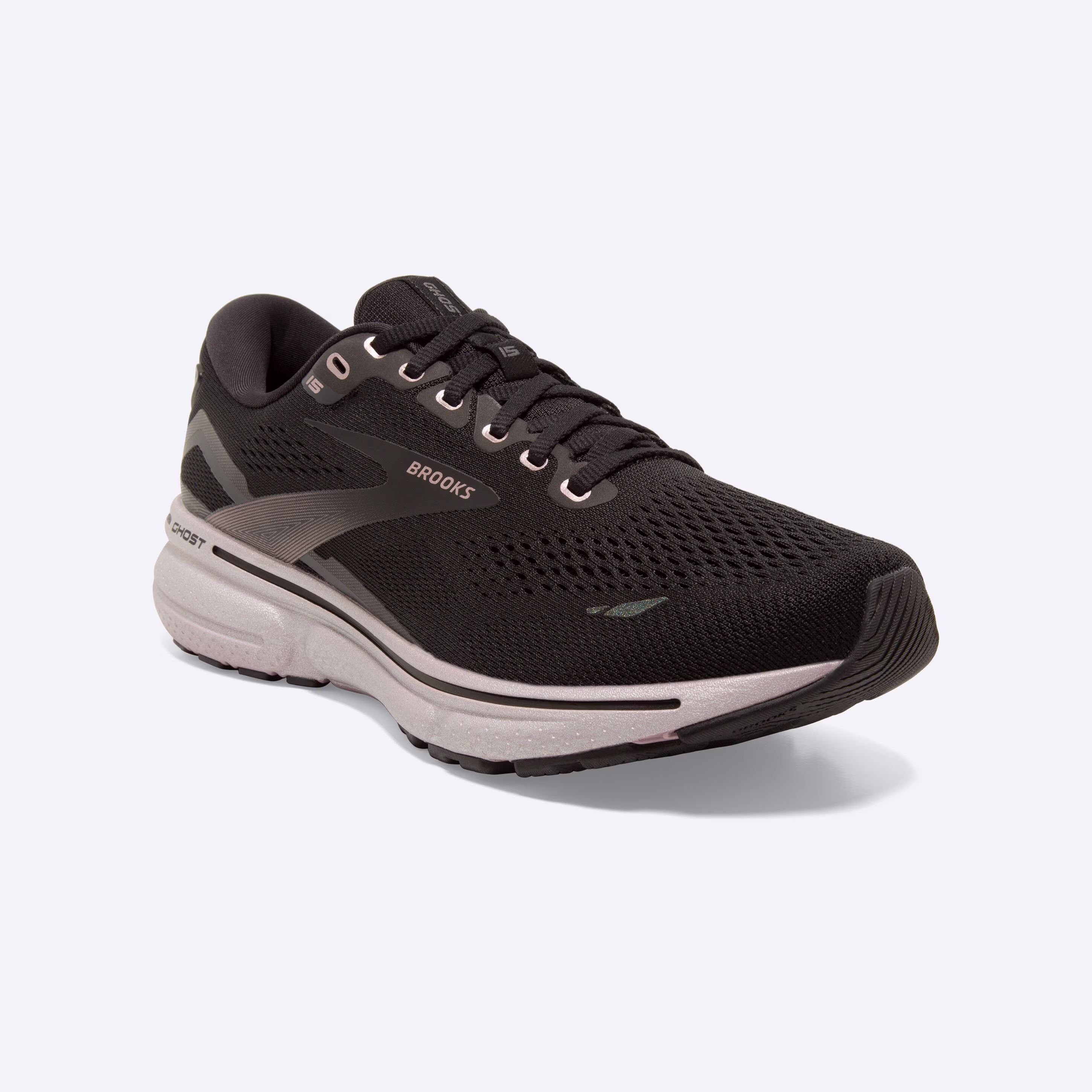 Women's Brooks, Ghost 15 Neutral Running Shoe -- Black/RoseGold