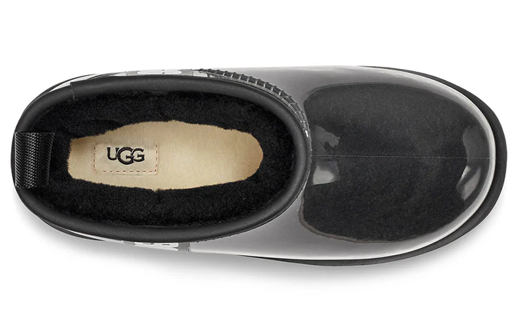 UGG Classic Clear Mini II Large LOGO Fleece Lined Big Boys Black 1112386K-BLK