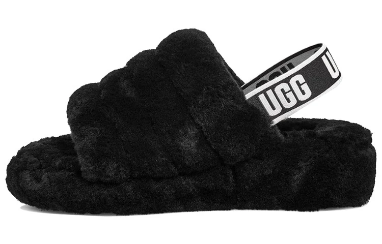 (WMNS) UGG Fluff Yeah Slide Thick Sole Slipper Black 1095119-BLK
