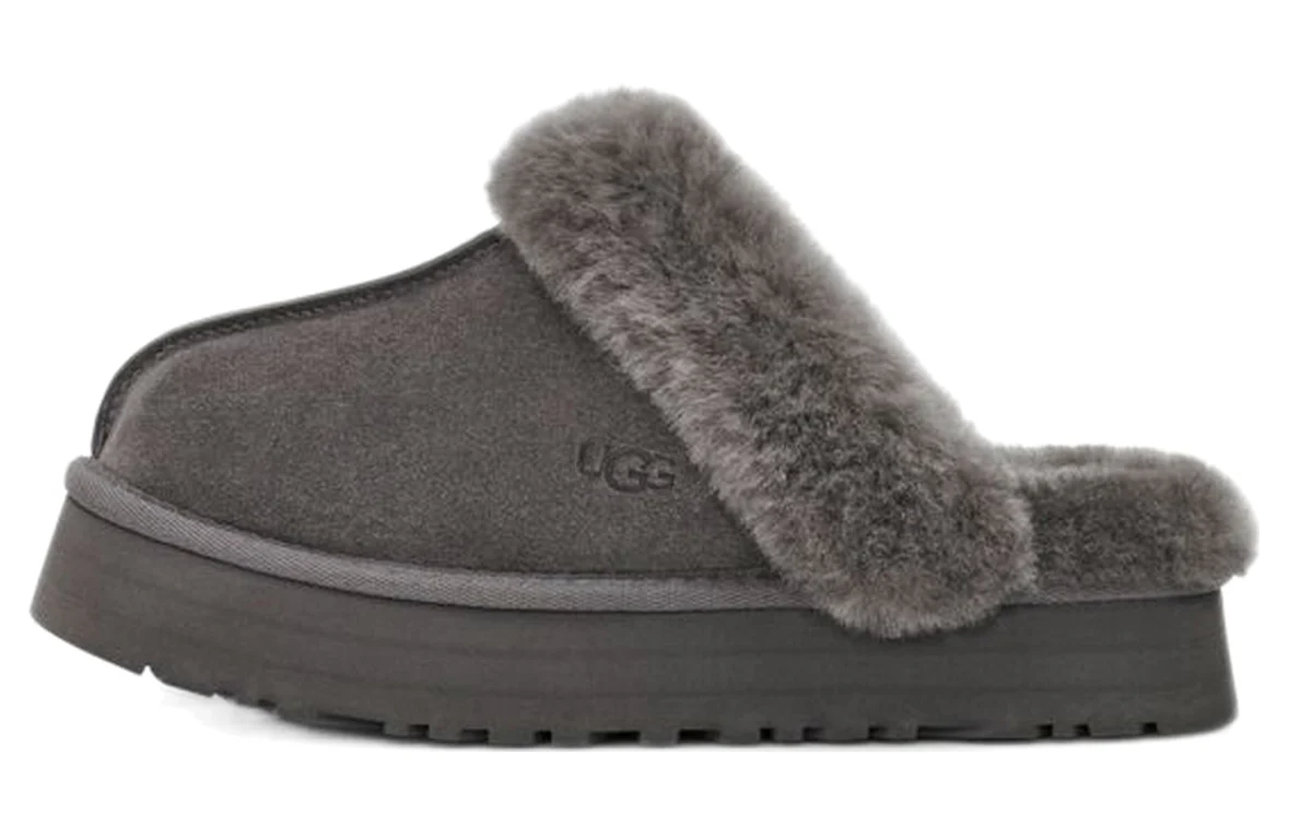 (WMNS) UGG Disquette Fluff Gray Slippers 1122550-CHRC