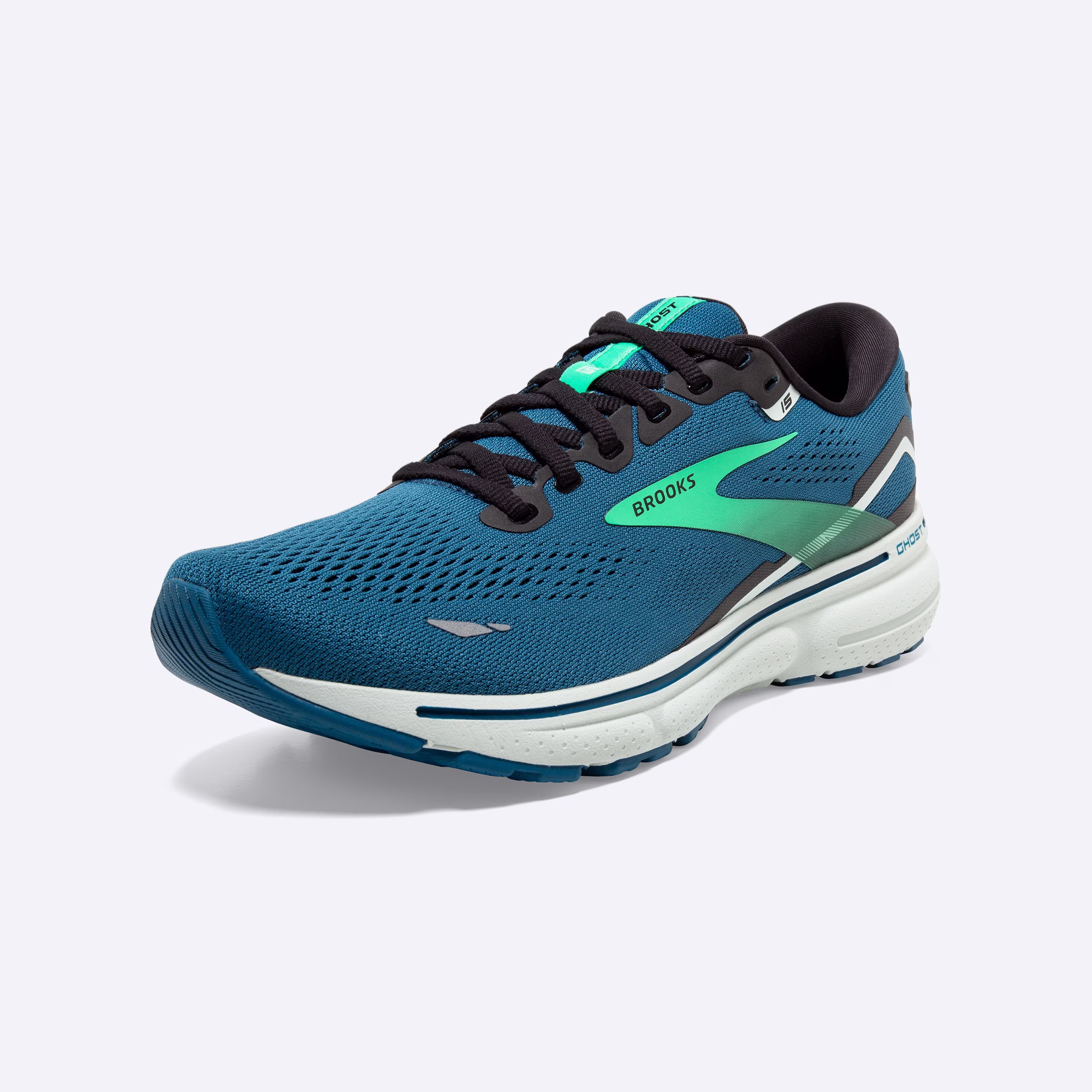 Men's Brooks, Ghost 15 Neutral Running Shoe -- Moroccan Blue/Black/Spring Bud