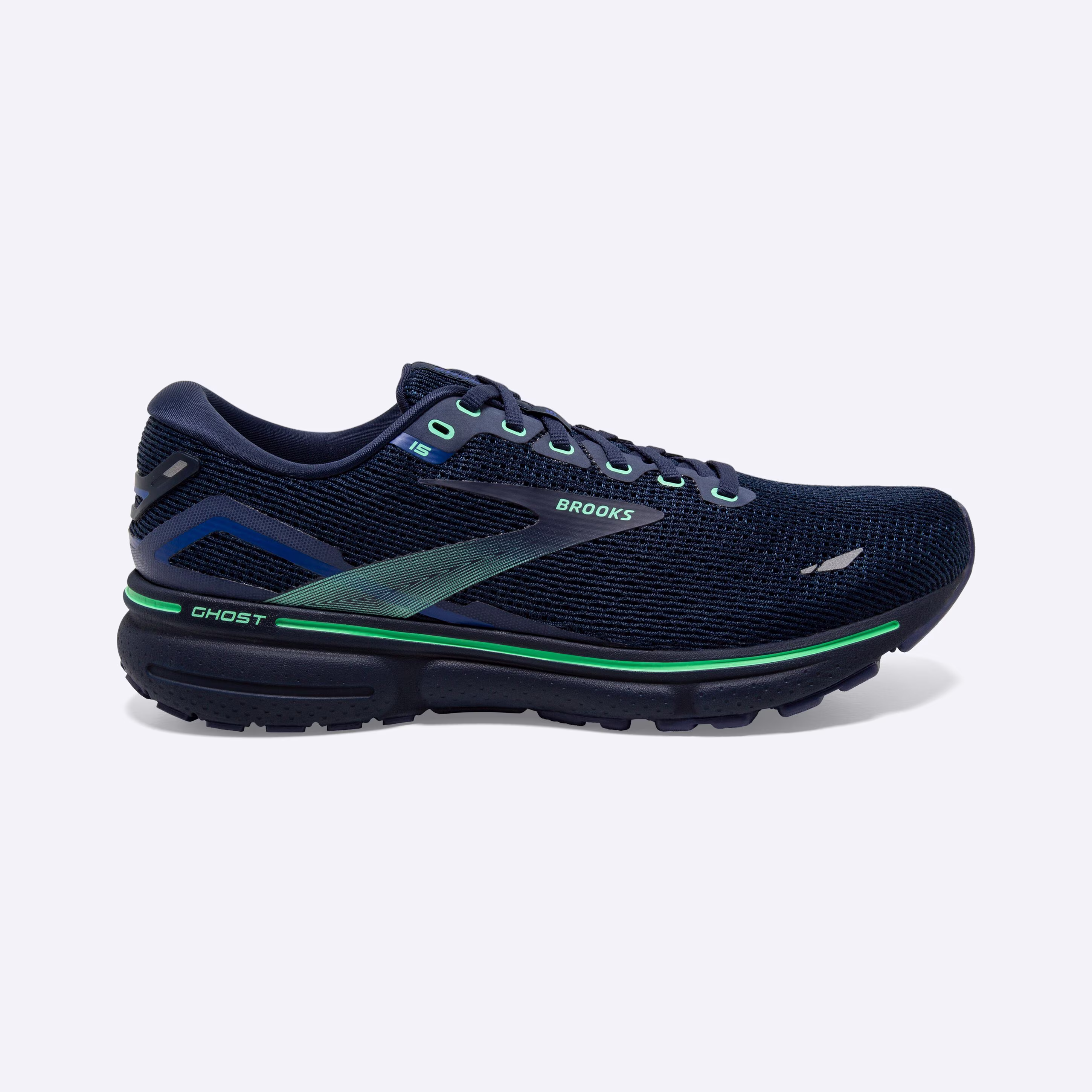 Men's Brooks, Ghost 15 Neutral Running Shoe -- Crown Blue/Black/Green