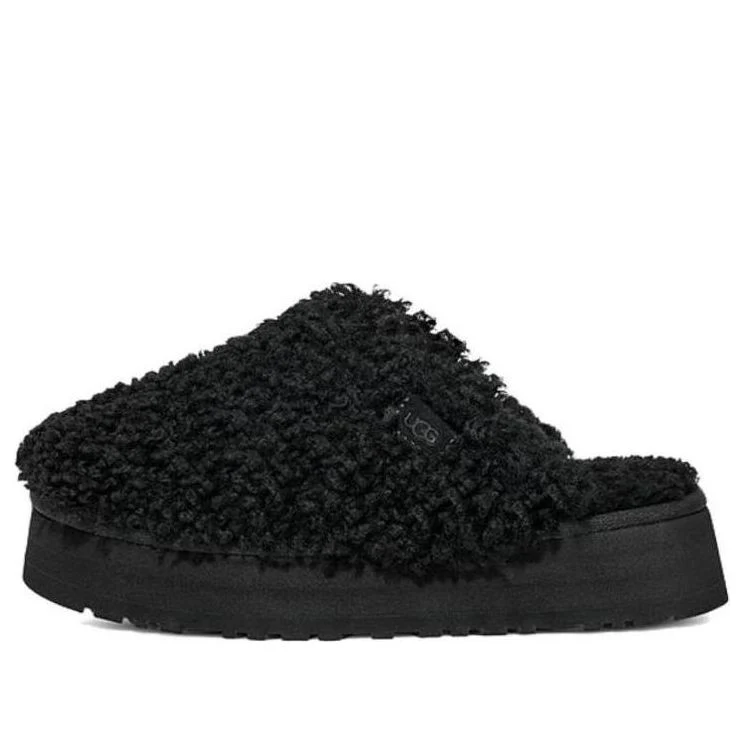 (WMNS) UGG Maxi Curly Platform Slippers 'Black' 1133171-BLK