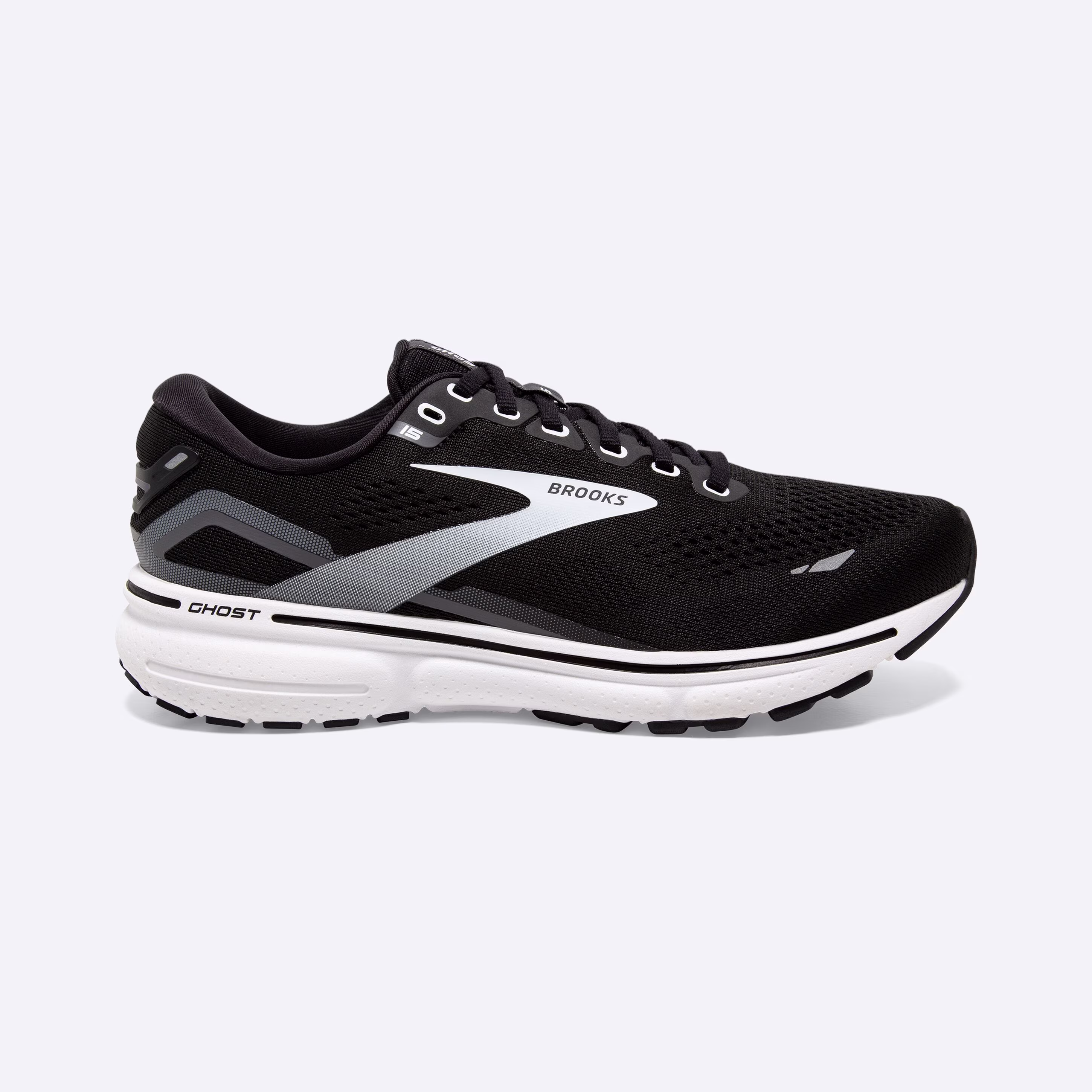 Men's Brooks, Ghost 15 Neutral Running Shoe -- Black/Blackened Pearl/White