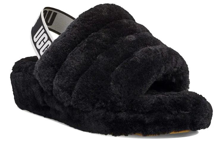 (WMNS) UGG Fluff Yeah Slide Thick Sole Slipper Black 1095119-BLK