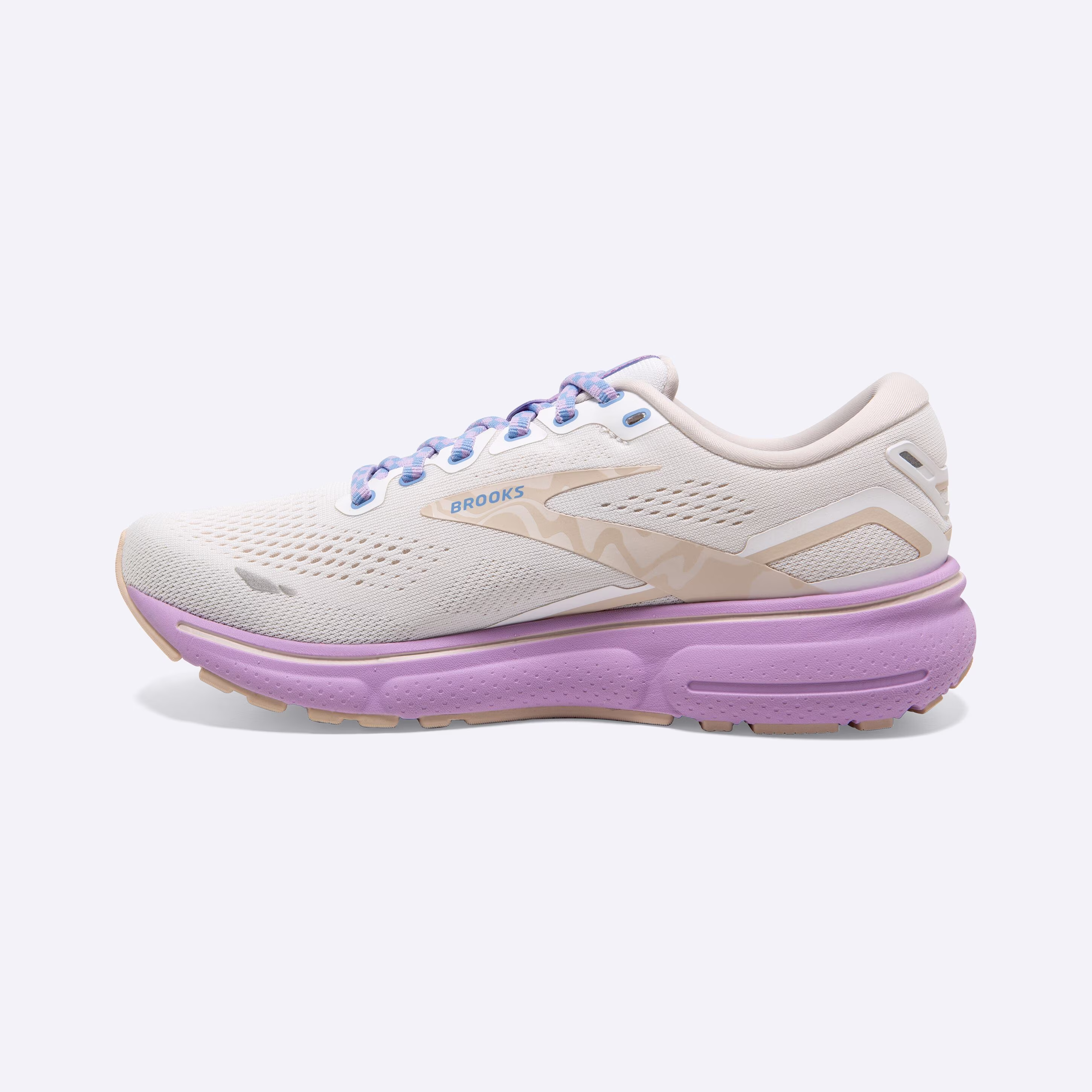 Women's Brooks, Ghost 15 Neutral Running Shoe -- White/Parchment/Lavendula