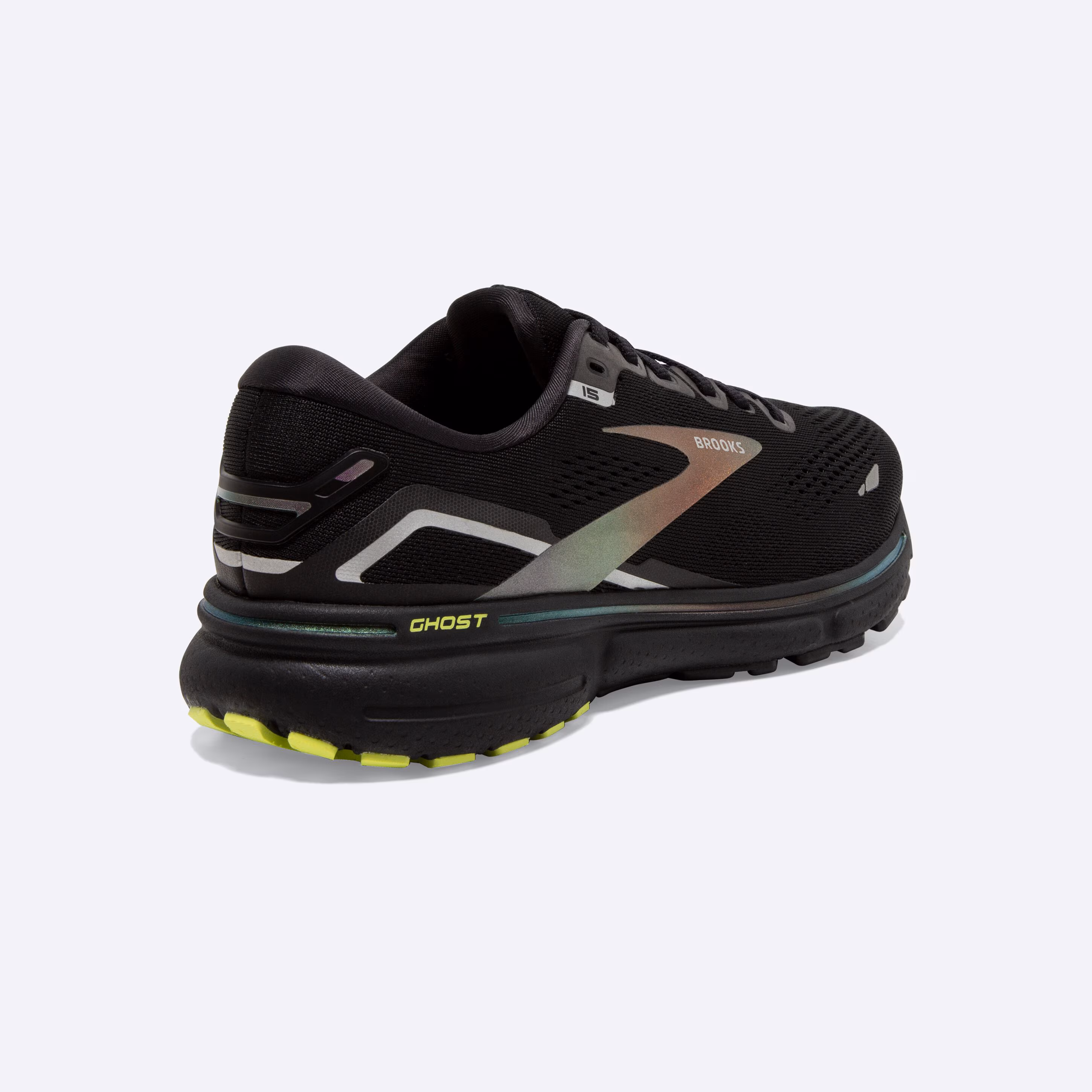 Men's Brooks, Ghost 15 Neutral Running Shoe -- Black/Lime
