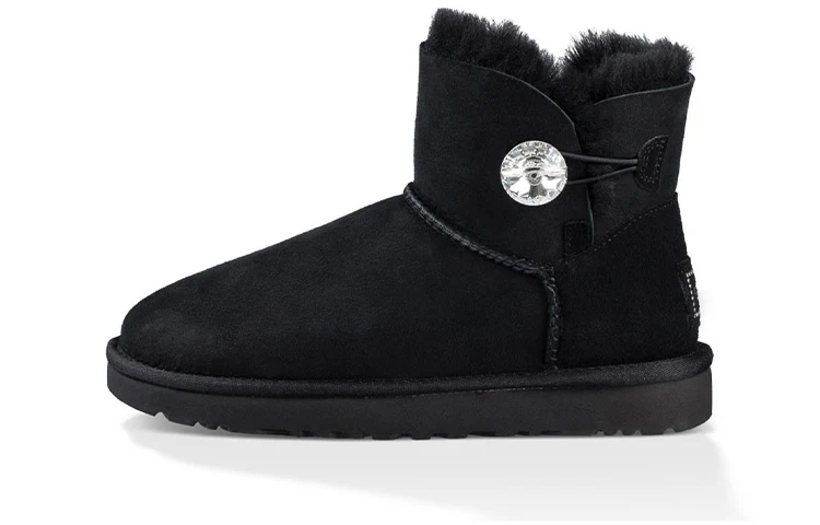 (WMNS) UGG Mini Bailey Button Bling Fleece Lined 'Black White' 1016554-BLK